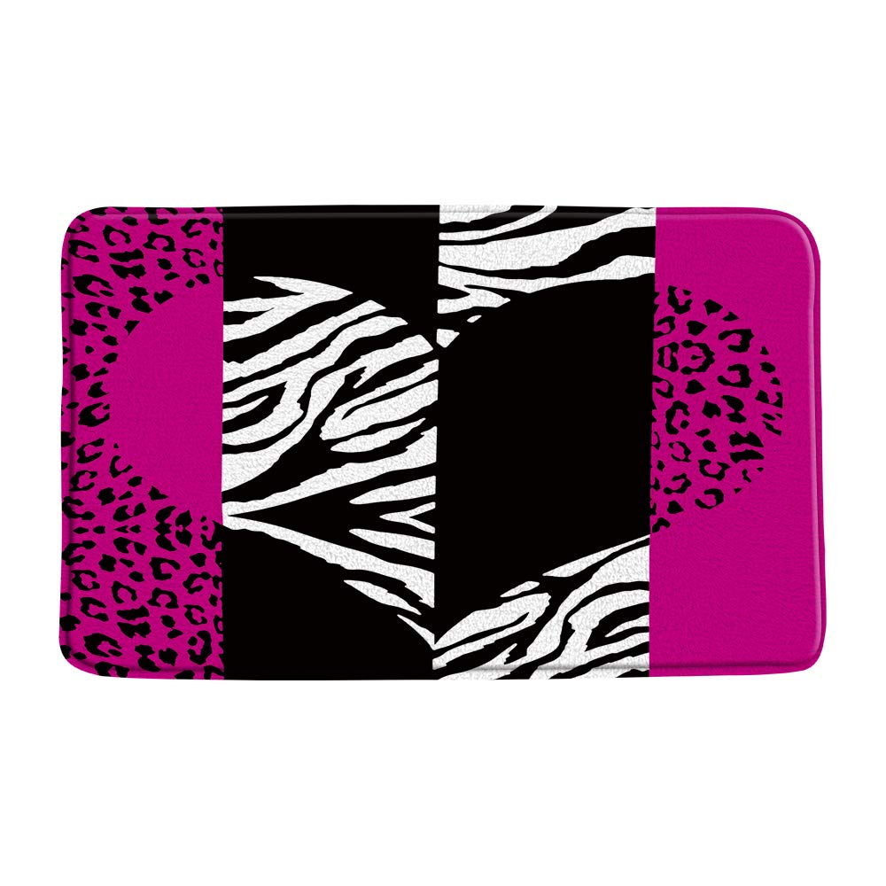 Pink Black Leopard Print Bath Mat - Soft Microfiber Memory Foam Bathroom Rug with Zebra Stripes & Heart Design - Absorbent Non-Slip Floor Mat for Bathroom, Toilet & Kitchen Decor - Perfect for Modern Home, Spa & Guest Room