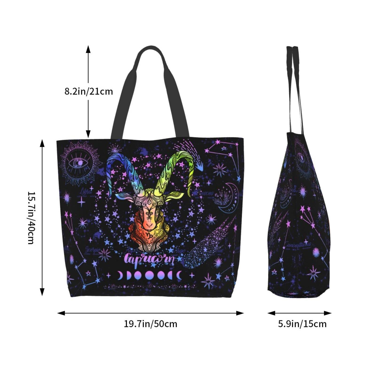 JASUTOT Large Canvas Zodiac Constellation Tote Bag - Astrology Sign Handle Bag for Women | Gym, Beach, Weekender, Travel & Shopping Tote | Perfect for Daily Use, Work, Vacation & Gift Giving
