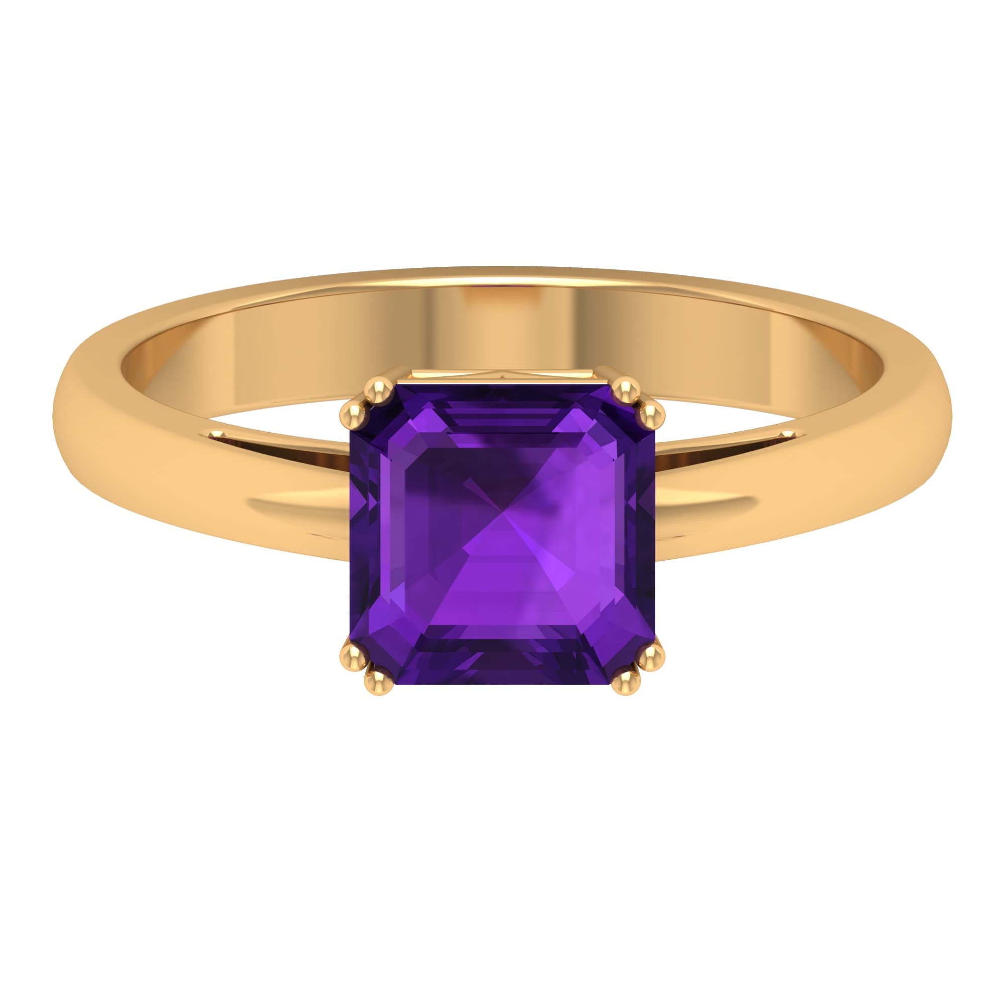 2 CT Amethyst Solitaire Ring for Women - 7 MM Asscher Cut February Birthstone Ring in 14K Solid Gold - Perfect for Valentine's Day, Anniversary & Special Occasion Gifts