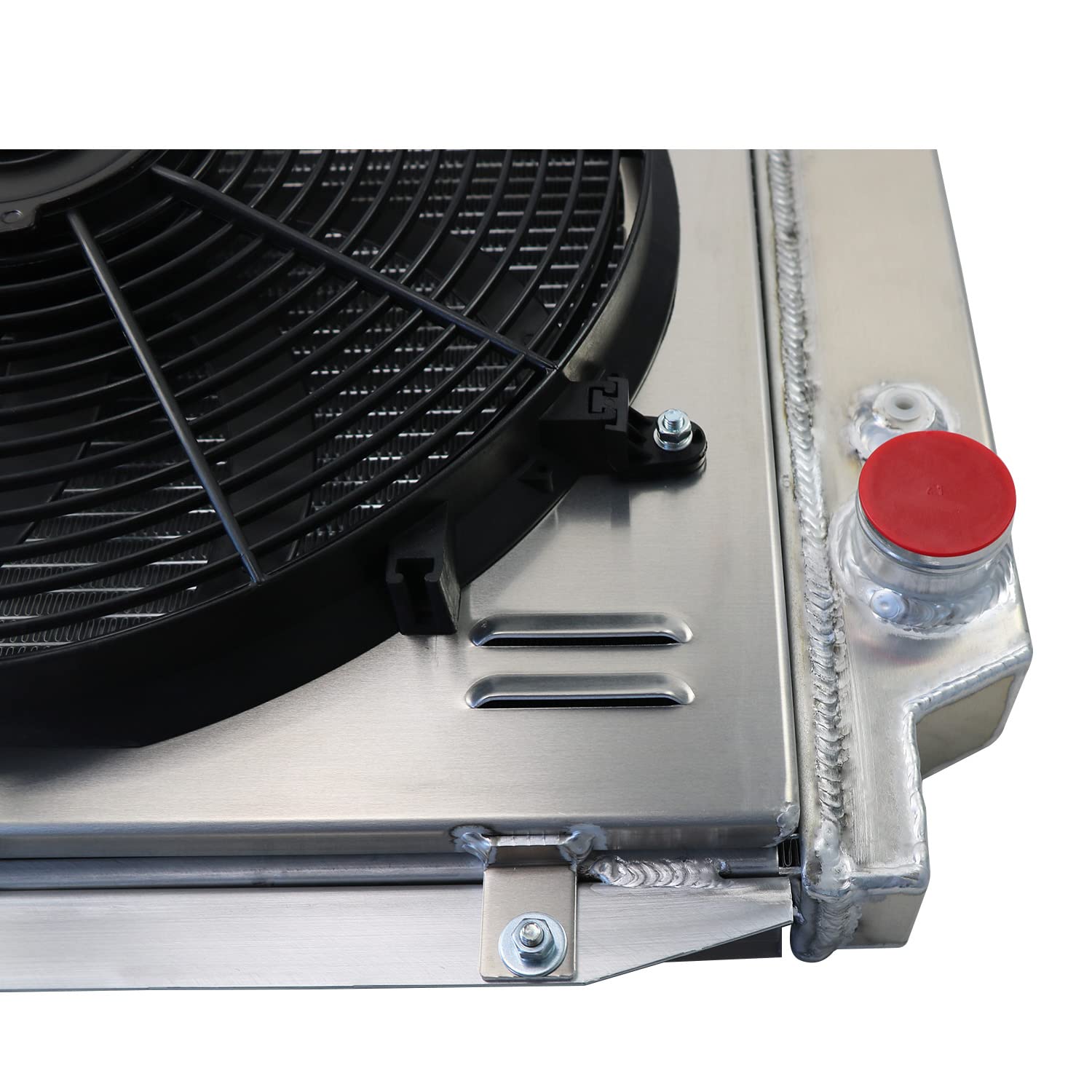 1968-1977 Ford Early Bronco Wagon Roadster 5.0L V8 3-Row Aluminum Radiator with Shroud Fan & Thermostat Relay Kit - High Performance Cooling System for Off-Roading, Towing & Hot Weather Driving