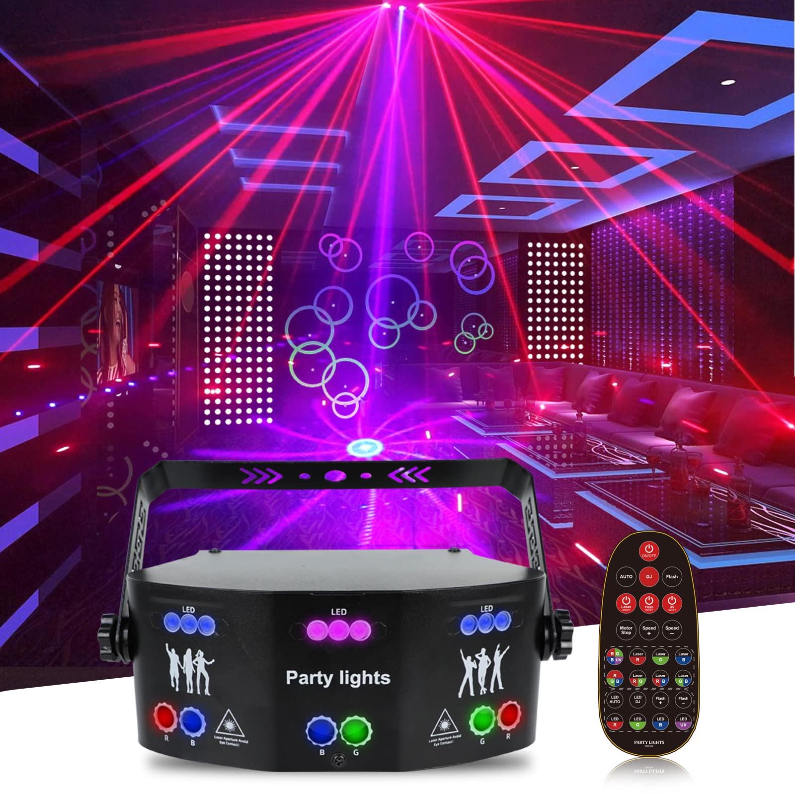 Professional 15-Eye RGBUV Disco Party Lights with DMX 512 Control - Sound Activated & Remote LED Strobe Lighting for DJ Raves, Stage Shows, Christmas Events, Club Bars, and Dance Parties | Perfect for Indoor Nightlife Entertainment