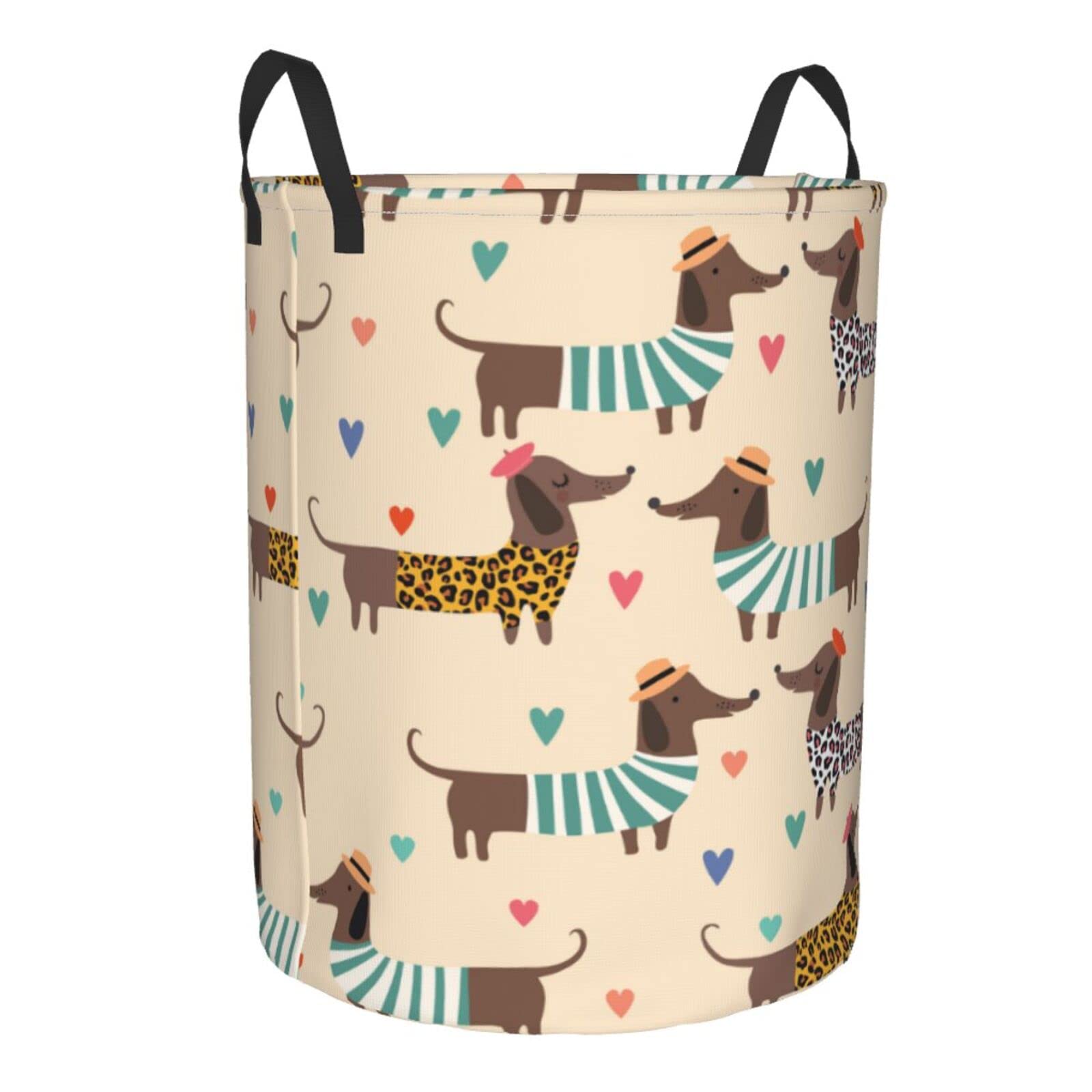 Waterproof Collapsible Laundry Basket with Handle - Large Fabric Hamper Organizer for Dirty Clothes, Toys & Bathroom Storage | Leopard Print Dachshund Design | Perfect for Pet Owners, Laundry Room & Small Spaces