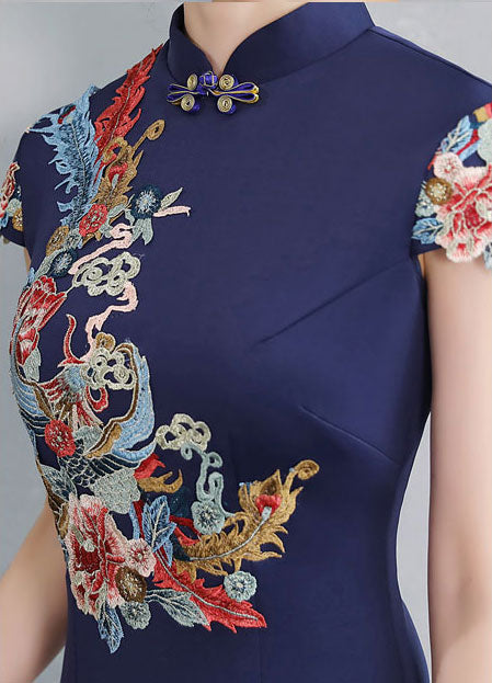 Elegant Blue Thigh High Split Fishtail Phoenix Cheongsam Qipao Dress for Women | Traditional Chinese Evening Gown | Perfect for Weddings, Parties & Special Occasions