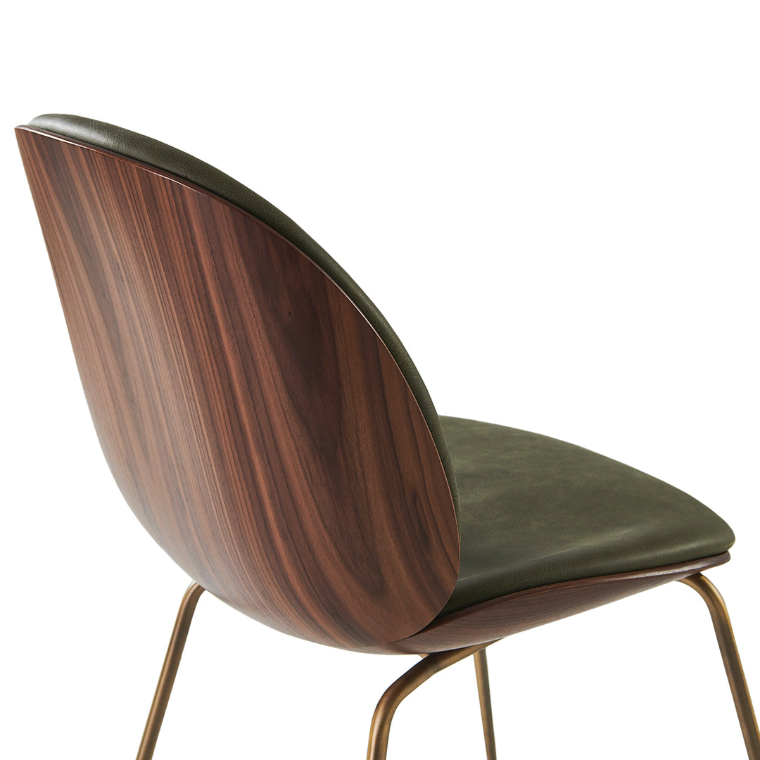 Modern Beetle Dining Chair with Front Upholstery & Conic Base - 3D Veneer Shell Design for Kitchen, Dining Room, or Office Space