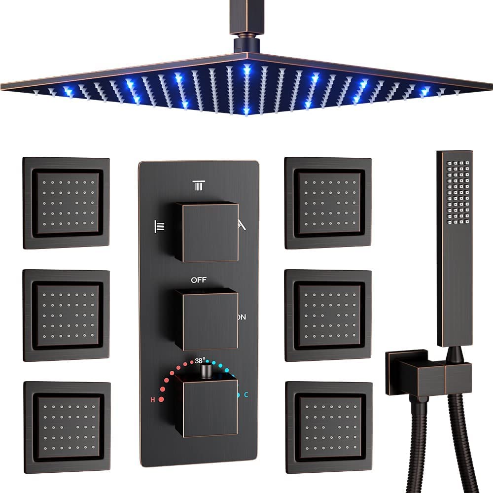 Oil Rubbed Bronze Ceiling Mounted Rainfall Shower System - 16