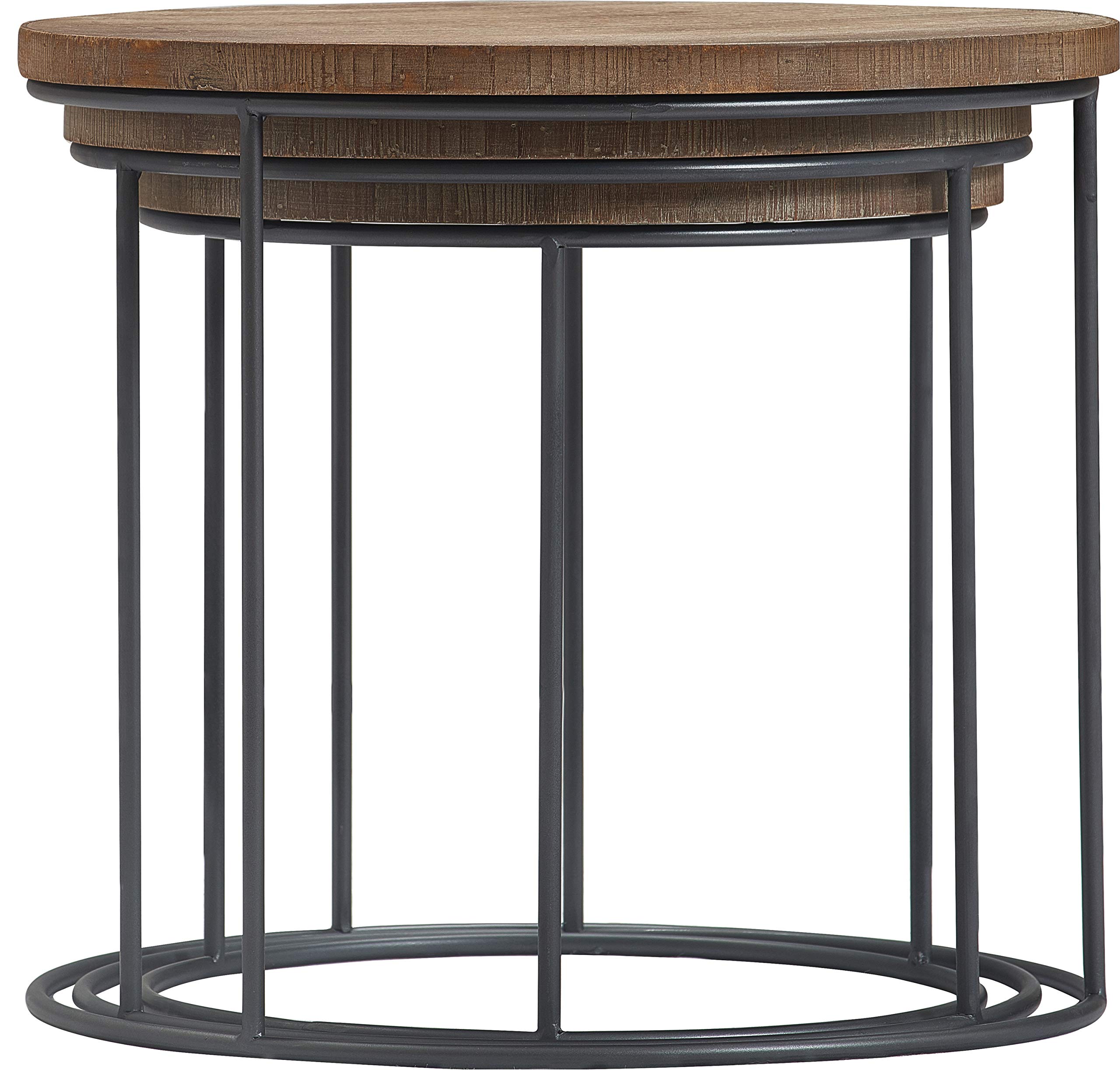 Tommy Hilfiger 3-Piece Geometric Nesting Tables Set - Round Wood & Metal Stacking End Tables, Modern Nightstands for Small Spaces - Distressed Finish | Perfect for Living Room, Bedroom & Office Decor