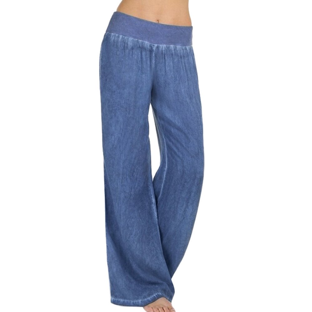 Frostluinai Women's High Waist Wide Leg Palazzo Jeans - Soft Stretch Elastic Loose Fit Plus Size Casual Pants for Tall Women | Perfect for Lounge, Travel & Everyday Comfort