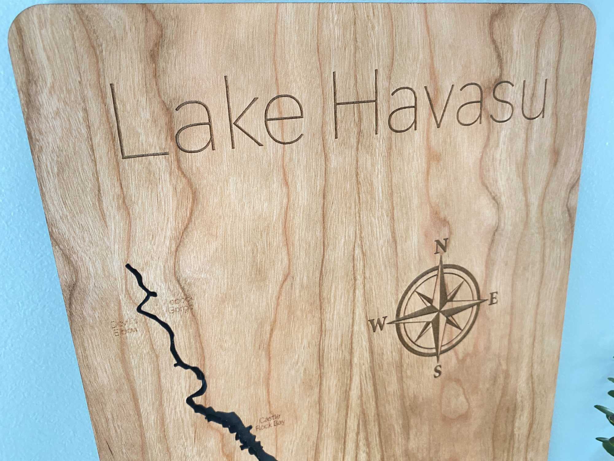 3D Engraved Lake Havasu Wooden Map Wall Art - Cherry Wood Lake House Decor Gift for Home, Office, or Cabin - Perfect for Boating Enthusiasts & Vacation Memories