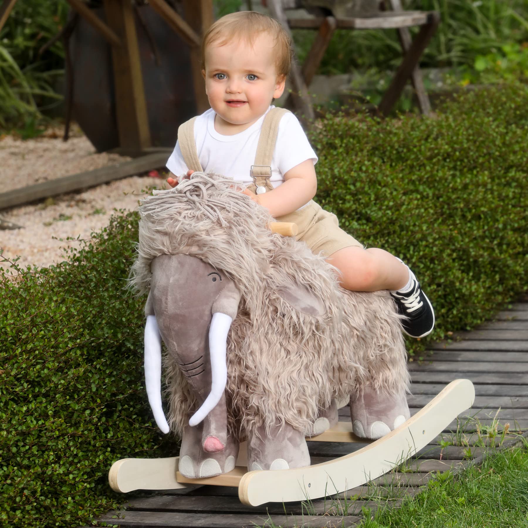 Labebe Plush Rocking Horse - Soft Stuffed Animal Rocker Toy for Toddlers 1-3 Years Old | Wooden Base Ride-On Toy for Boys & Girls | Perfect Nursery Decor & Birthday Gift for Infants | Ideal for Playtime, Learning Balance & Motor Skills Development
