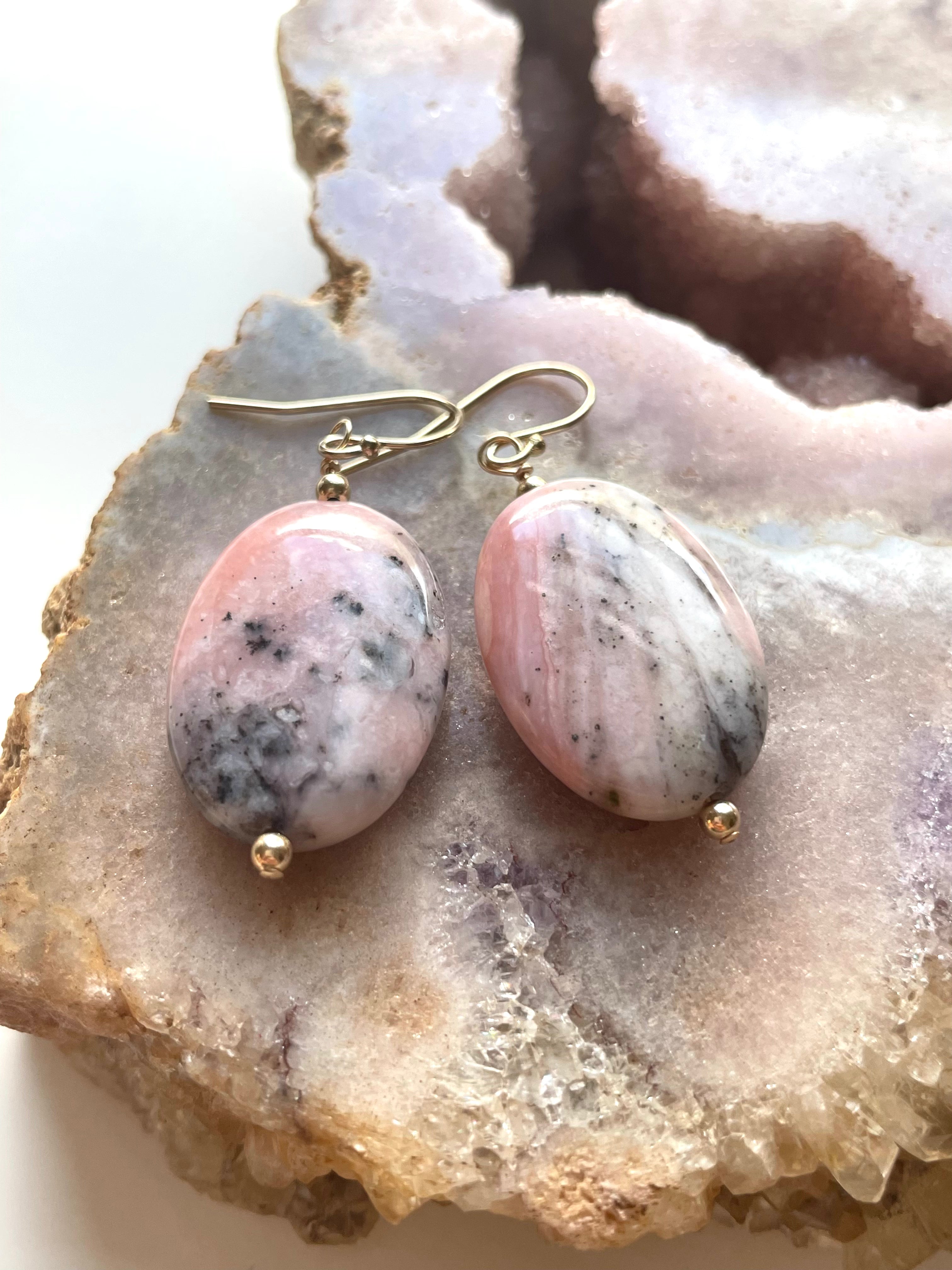 Large Pink Opal Earrings 14K Gold Filled - Elegant Dangle Earrings for Women, Perfect for Weddings, Parties & Everyday Wear