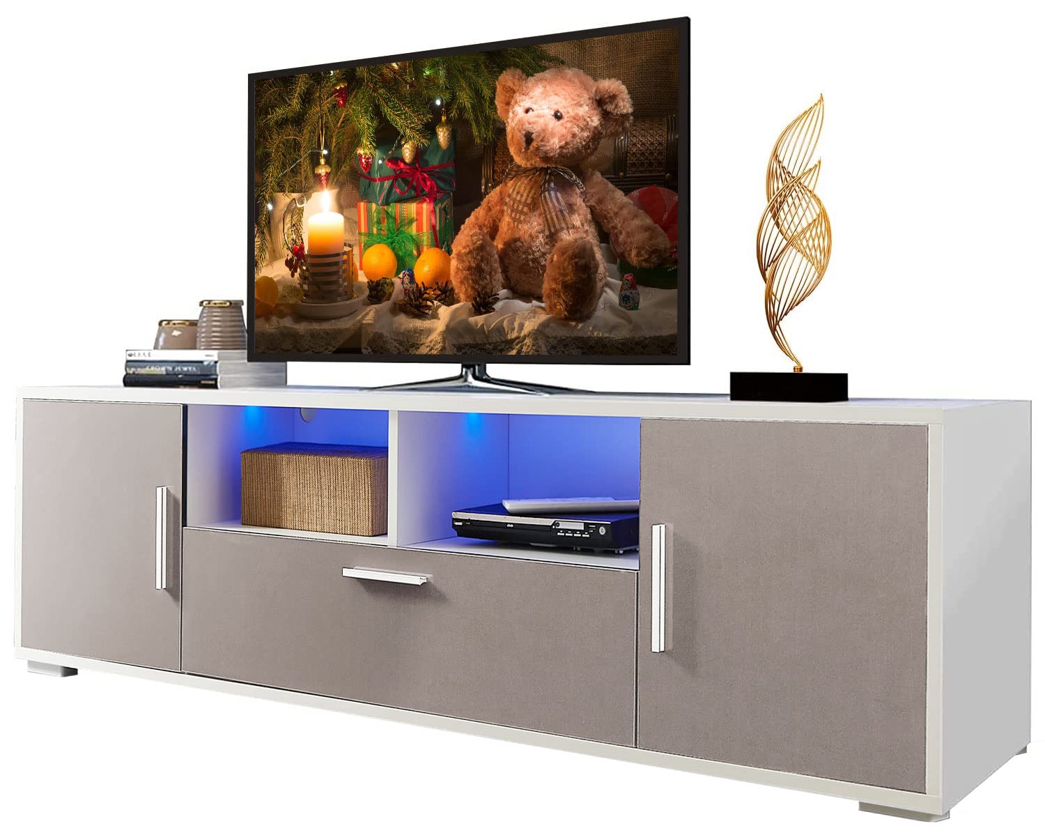 Modern TV Stand for 65+ Inch TVs - Quick 20-Minute Assembly LED Entertainment Center with Storage Cabinet, High Glossy Media Console Table for Living Room - Perfect for Home Theater Setup, Gaming, and Family Movie Nights