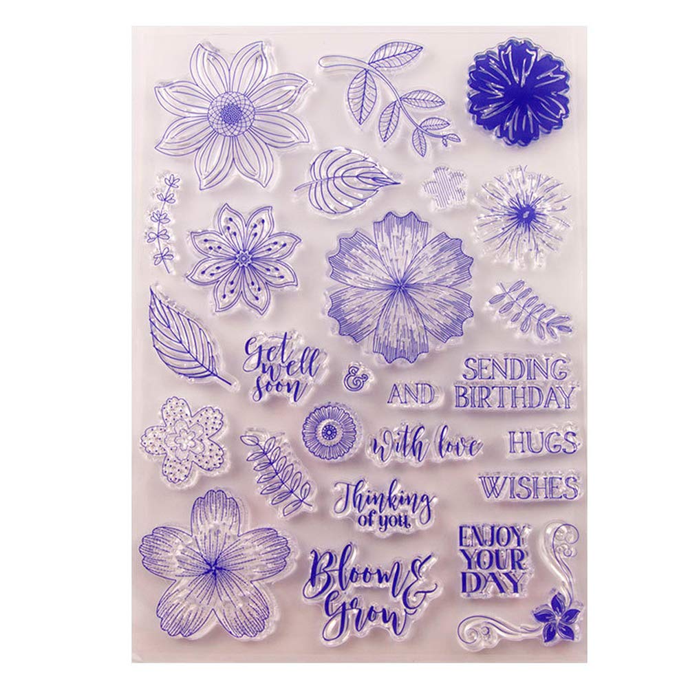1 Sheet Flower Leaves Thinking of You Clear Rubber Stamps for Card Making, Scrapbooking, DIY Crafts - Perfect for Birthday, Christmas, Wedding Greeting Cards (T1597) - Great for Handmade Invitations, Gift Tags & Memory Books
