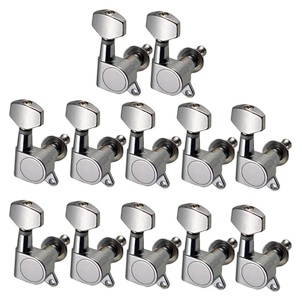 Premium 12R Enclosed Guitar Tuning Pegs - Silver Machine Heads for Electric Guitar String Tuning & Replacement Parts | Perfect for DIY Guitar Repair, Maintenance & Sound Optimization