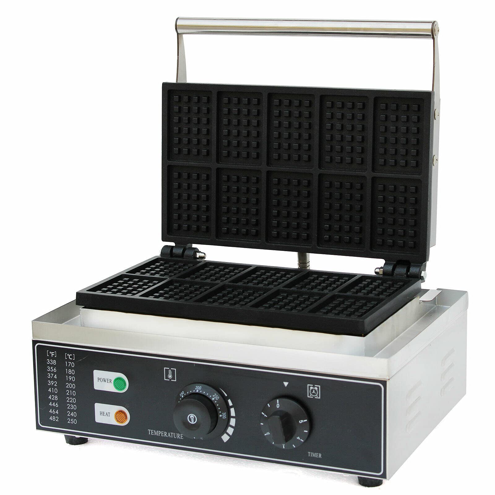 Commercial Square Waffle Maker - 1500W Electric Belgian Waffle Iron with 10 Grids, Stainless Steel & Nonstick Surface - Perfect for Restaurants, Bakeries, Cafes, and Home Breakfast - Ideal for Making Crispy Waffles, Pancakes, and Desserts