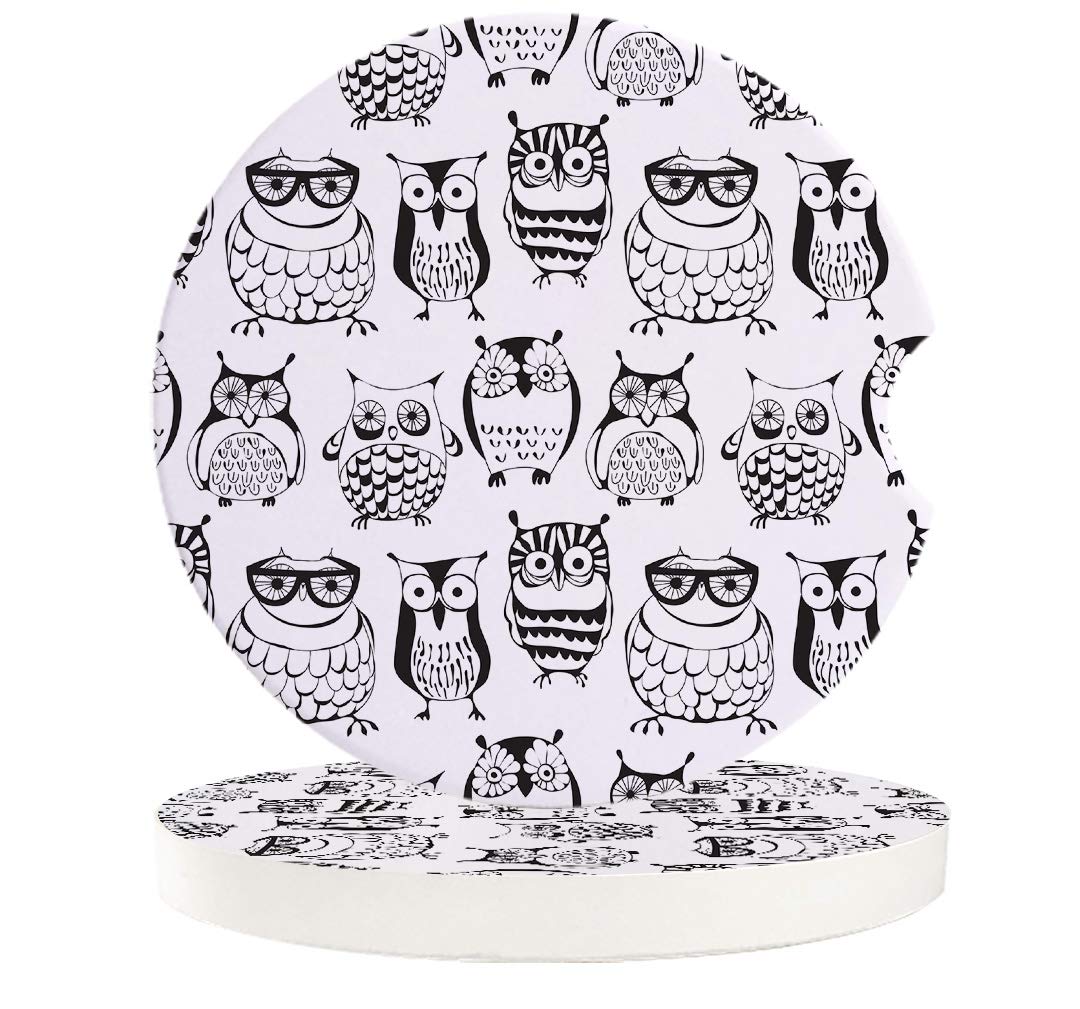 4Pcs Cute Owl Car Coasters for Drinks - Absorbent Ceramic Coasters with Cork Backing (2.56