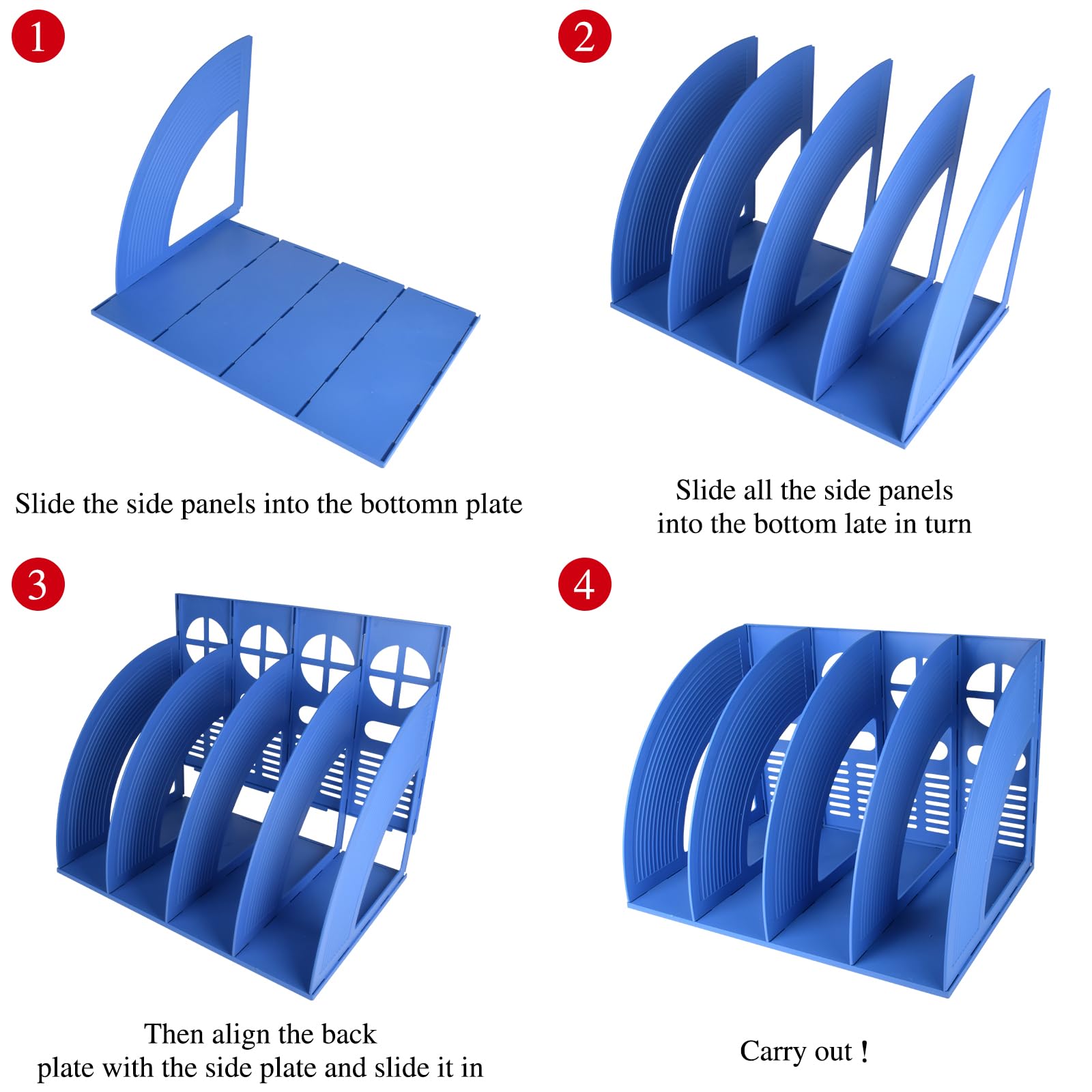 SAYEEC 4-Tier Plastic Magazine Holder - Vertical A4 File Organizer for Documents, Papers, and Magazines - Sturdy Desk Storage for Office, Home & School - Space-Saving Blue Organizer Box (Perfect for Clutter-Free Workspaces & Bookshelves)