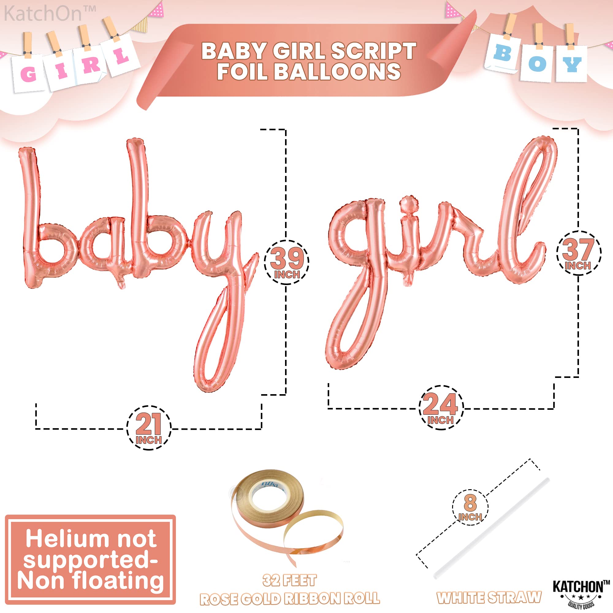 KatchOn 37 Inch Rose Gold Baby Girl Balloon Letters - Baby Shower Decorations, Gender Reveal Party Supplies, Its A Girl Sign for Nursery Decor & Birthday Celebrations