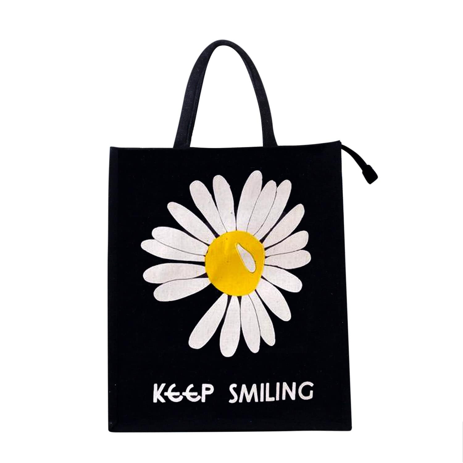 Eco-Friendly Jute Tote Bag with Zipper - Multipurpose Grocery/Shopping/Tiffin Bag for Men & Women - Trendy Flower Print Handbag (Black) | Perfect for Farmers Markets, Beach Trips & Sustainable Lifestyle