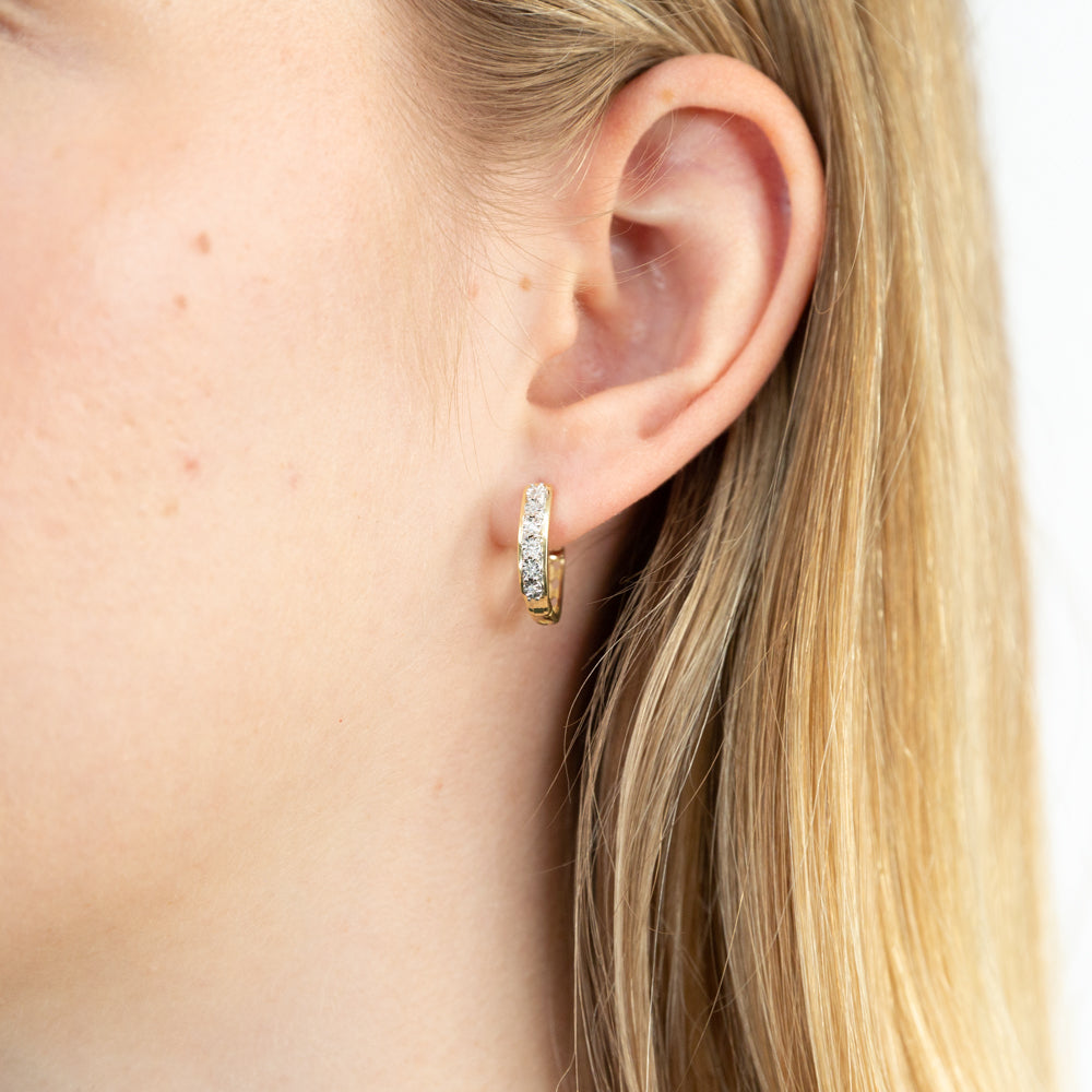9ct Yellow Gold Diamond Hoop Earrings for Women - Elegant Dainty Huggie Hoops - Perfect for Everyday Wear, Date Nights & Special Occasions