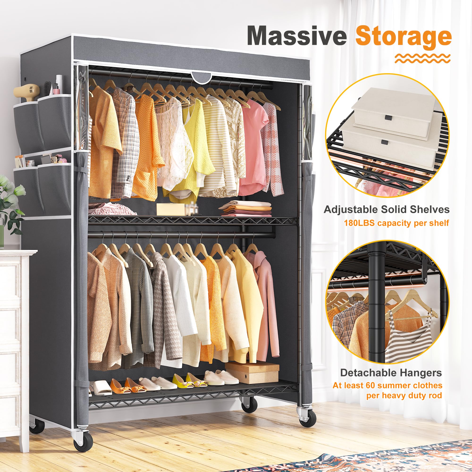 Raybee Heavy Duty Rolling Clothes Rack with Cover - 81