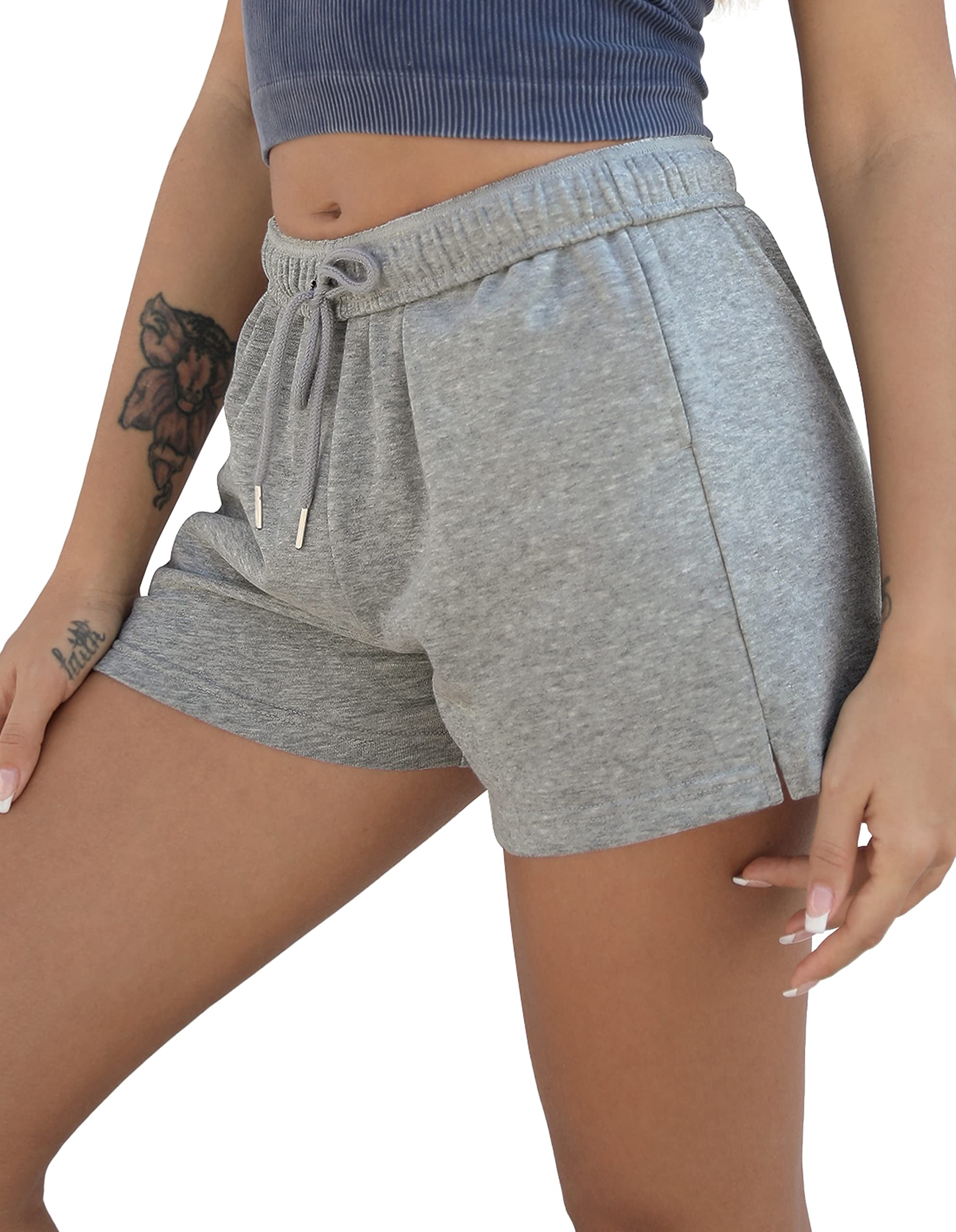 ODODOS Women's High Waisted Athletic Shorts with Pockets - French Terry Fabric, Drawstring & Fold Over Waist for Gym, Running, Yoga & Summer Workouts - Perfect for Workout, Lounge & Outdoor Activities