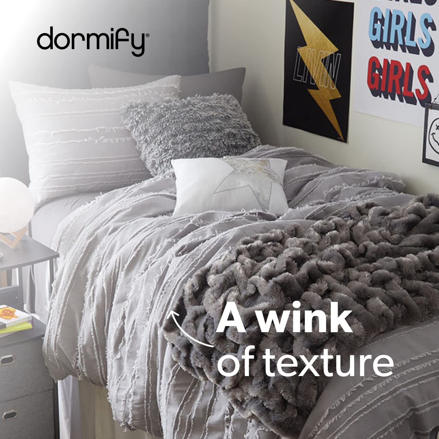 Twin XL Heather Grey Comforter Set with Eyelash Fringe - 2 Piece Bedding Set (Comforter + Pillow Sham) for College Dorms, Teens Bedrooms - Soft & Cozy Juliette Style for Boys & Girls
