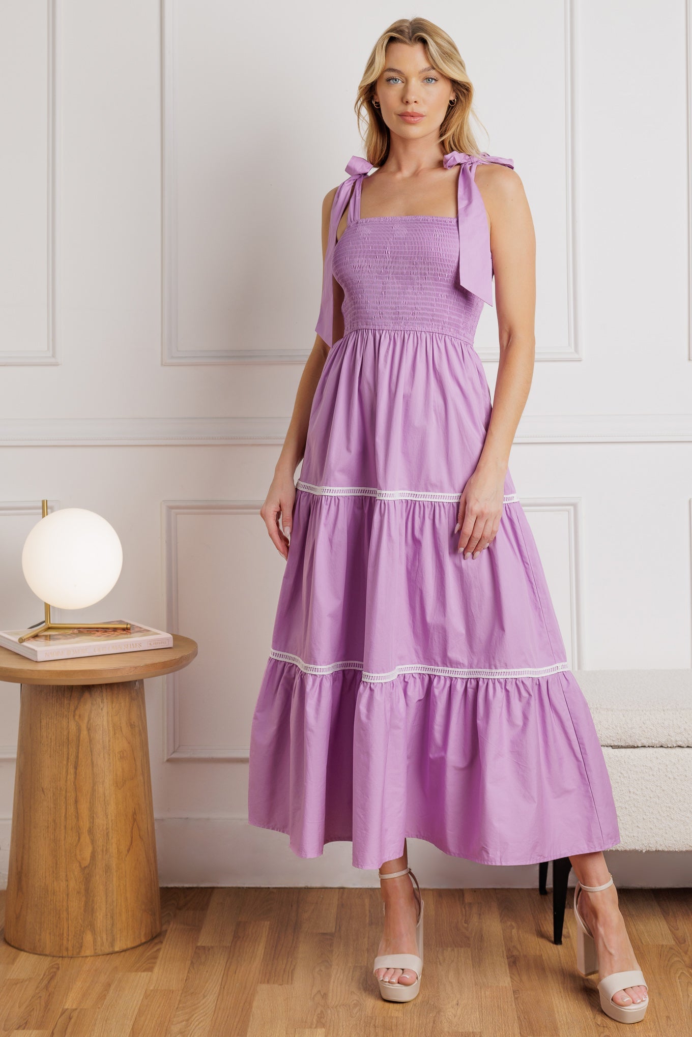Elegant Lace Trim Poplin Midi Dress for Women - Perfect for Summer, Weddings & Special Occasions