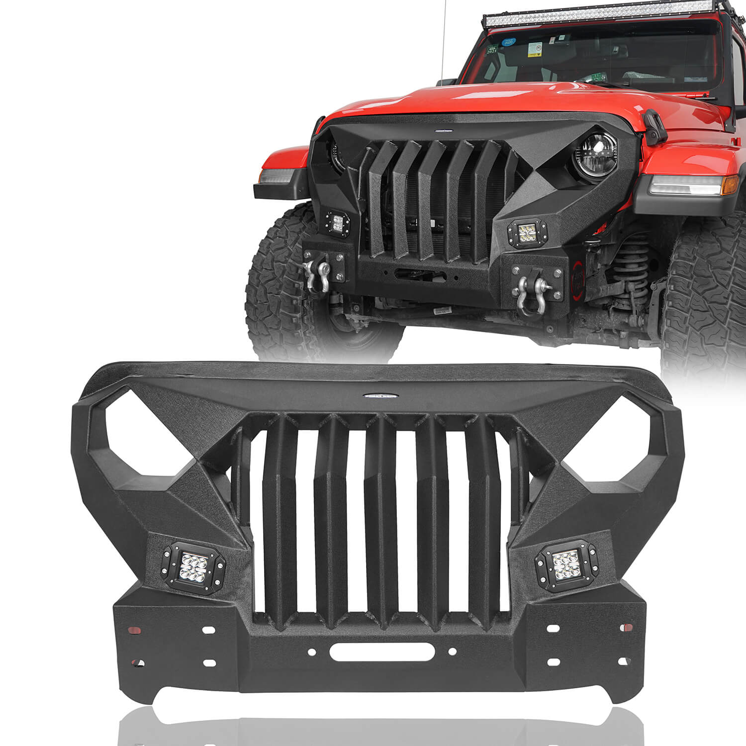 Mad Max Front Bumper with Grill & Side Steps for 2018-2024 Jeep Wrangler JL 4 Door - Heavy Duty Off-Road Protection & Style Upgrade - Perfect for Trail Riding, Rock Crawling & Adventure Off-Roading