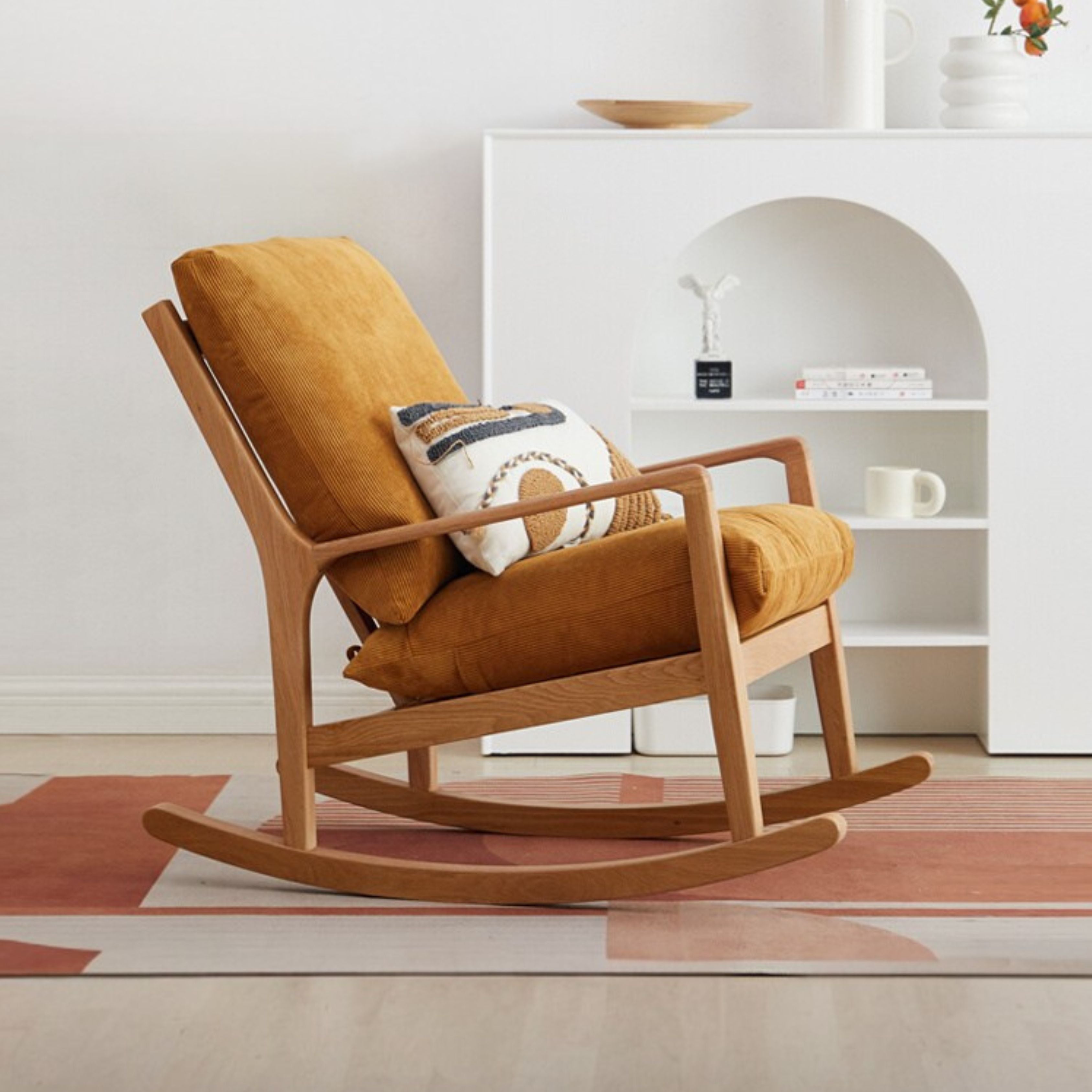 Solid Oak Wood Single Lazy Rocking Chair - Comfortable Recliner for Living Room, Bedroom, or Nursery - Perfect for Relaxing, Reading, and Napping