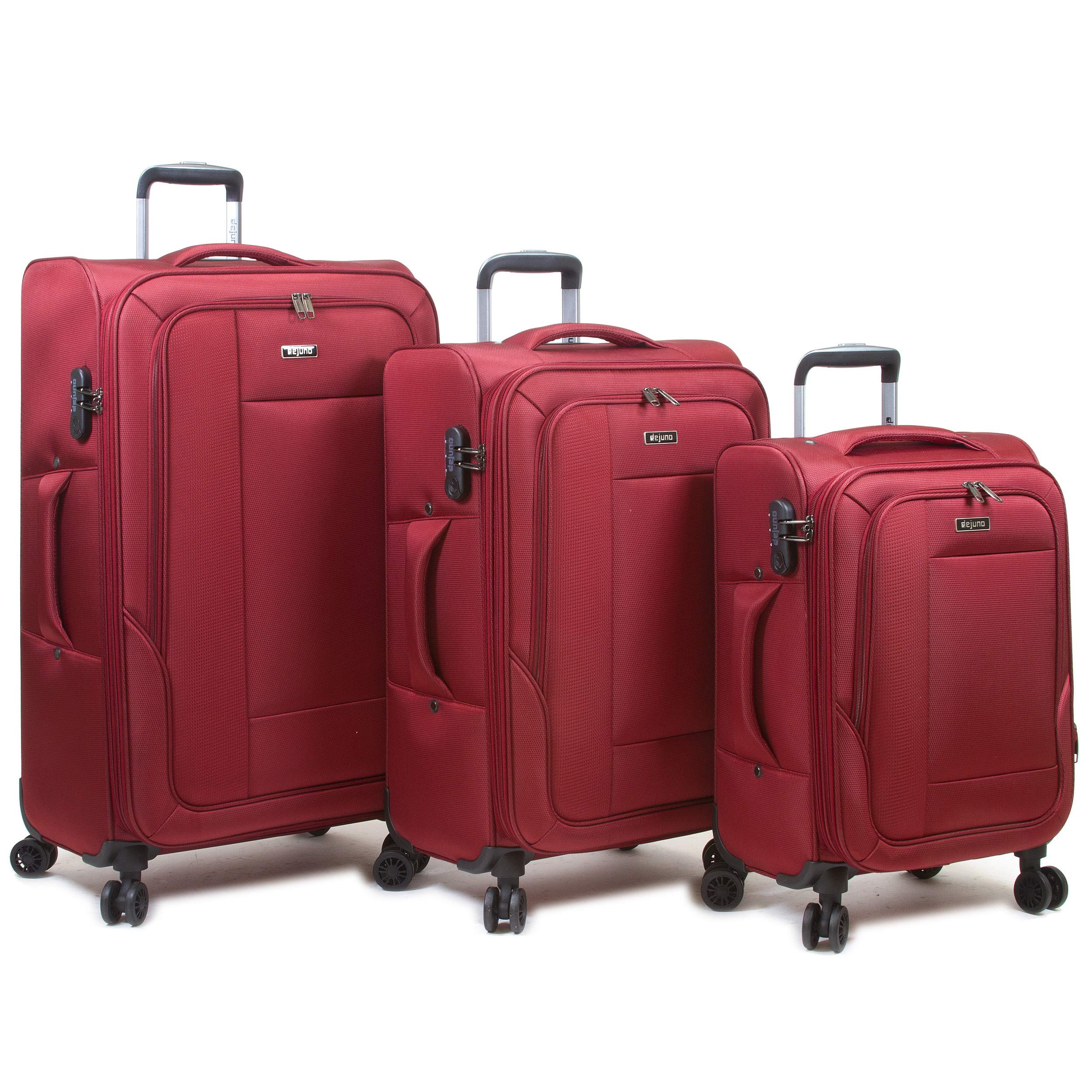 Dejuno Twilight New Generation Lightweight Nylon Spinner Luggage Set - 3-Piece Burgundy Expandable Suitcase with 360° Wheels | Perfect for Business Travel, Family Vacations & International Trips