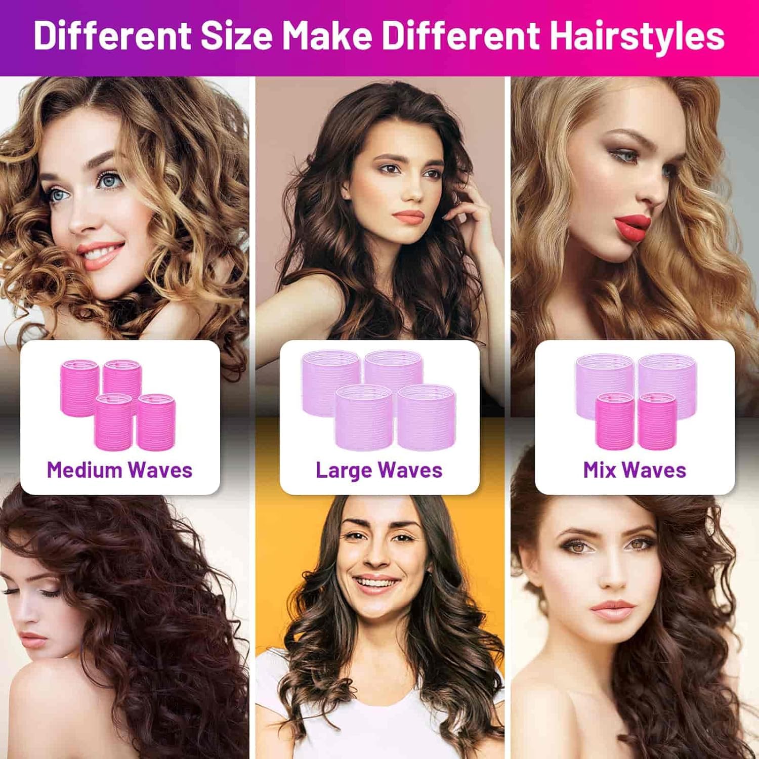 SIYAA 6Pcs Jumbo Self-Grip Hair Rollers Set with Stainless Steel - Perfect for Salon-Quality Curls at Home, Parties & Special Occasions