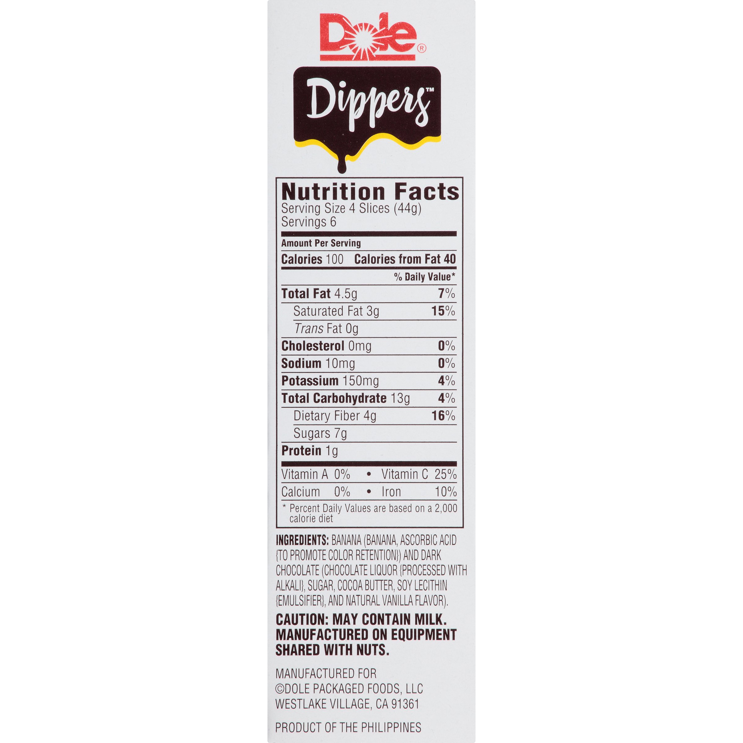 Dole Frozen Dark Chocolate Dippers - Dark Chocolate Covered Banana Slices, 1.55 Oz (6 Pack) | Healthy Frozen Snacks for Kids, Dessert Lovers & Party Treats | Perfect for School Lunches, Movie Nights & After-School Snacks