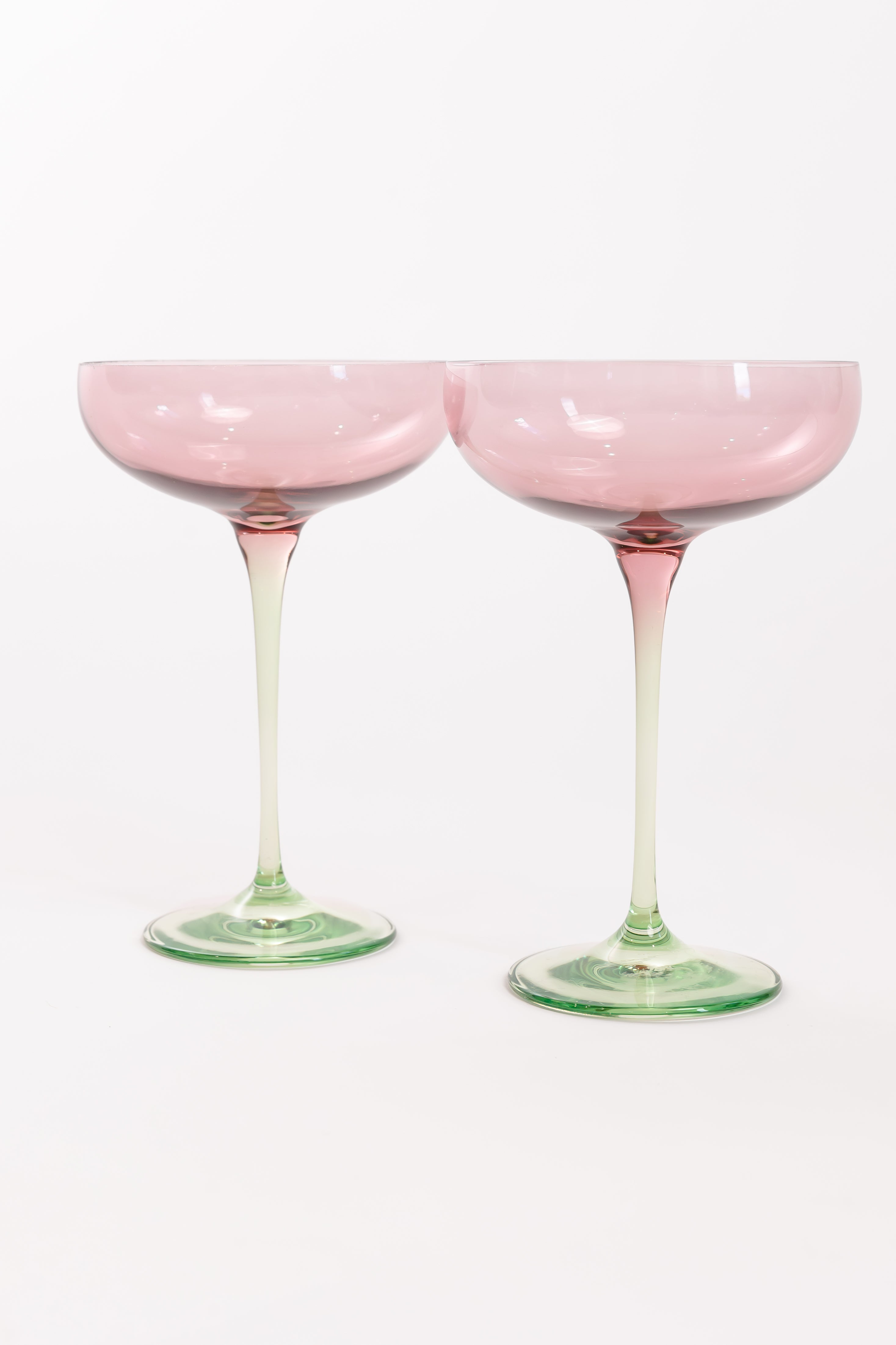 Estelle Colored Champagne Coupe Glasses Set of 2 - Rose & Mint Green Colorblock - Perfect for Wedding Toasts, Bridal Showers & Elegant Cocktail Parties