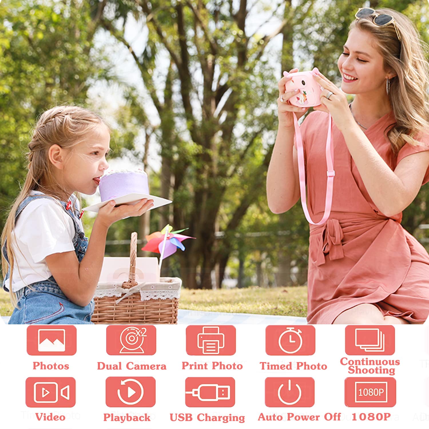 Instant Print Camera for Kids - Pink Digital Camera with 3 Rolls Photo Paper & 32GB TF Card, Christmas Birthday Gifts for Girls, Perfect for Travel, Parties & Creative Photography Fun