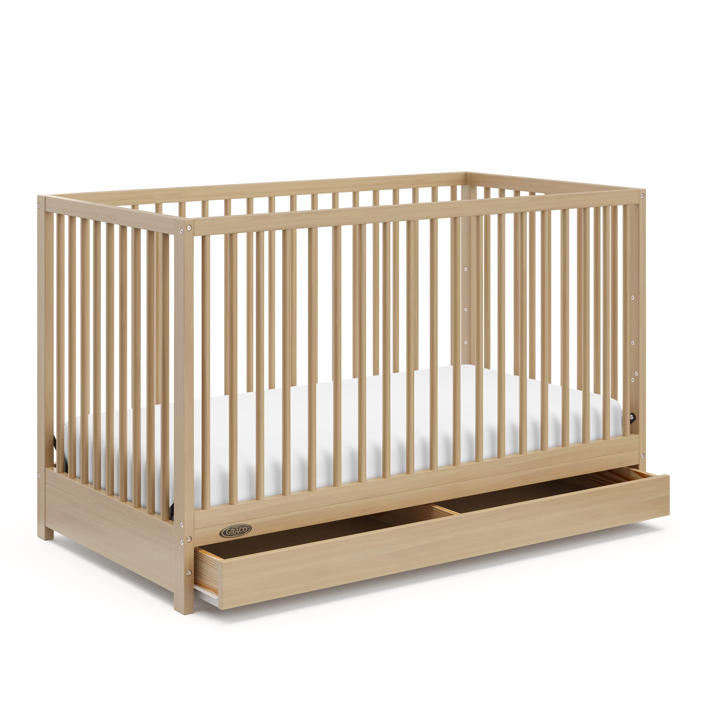 Graco Teddi 5-in-1 Convertible Crib with Storage Drawer in Driftwood – GREENGUARD Gold Certified Baby Crib | Converts to Toddler Bed, Daybed & Full Bed | Nursery Furniture with Built-in Storage | Perfect for Newborns, Infants & Growing Toddlers