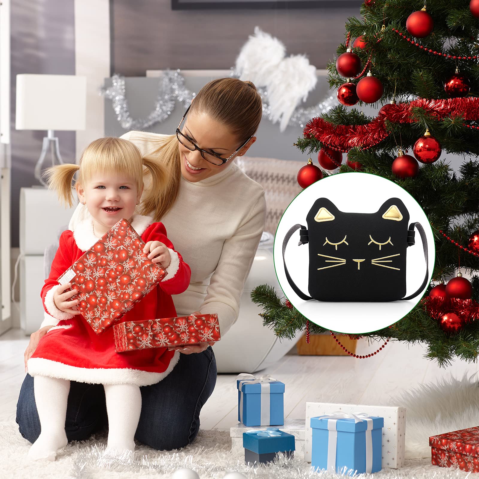 Weewooday 3-Piece Cat Shoulder Bag Set - Cute Christmas Crossbody Purse with Mini Coin Wallet & Cat Ears Headband - Perfect Gift for Girls & Cat Lovers (Black) - Ideal for Holiday Gifting, Cosplay & Daily Fashion Accessories