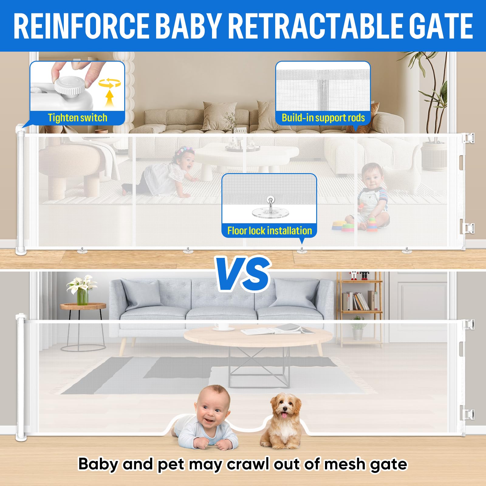 200 Inches Retractable Baby Gate Extra Wide - 34