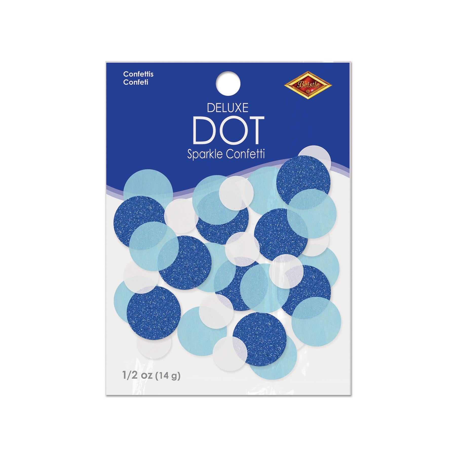 Beistle Dot Deluxe Sparkle Party Confetti 12 Pack - Blue & White (0.5 Oz per Pack) for Birthday, Wedding & Celebration Decorations