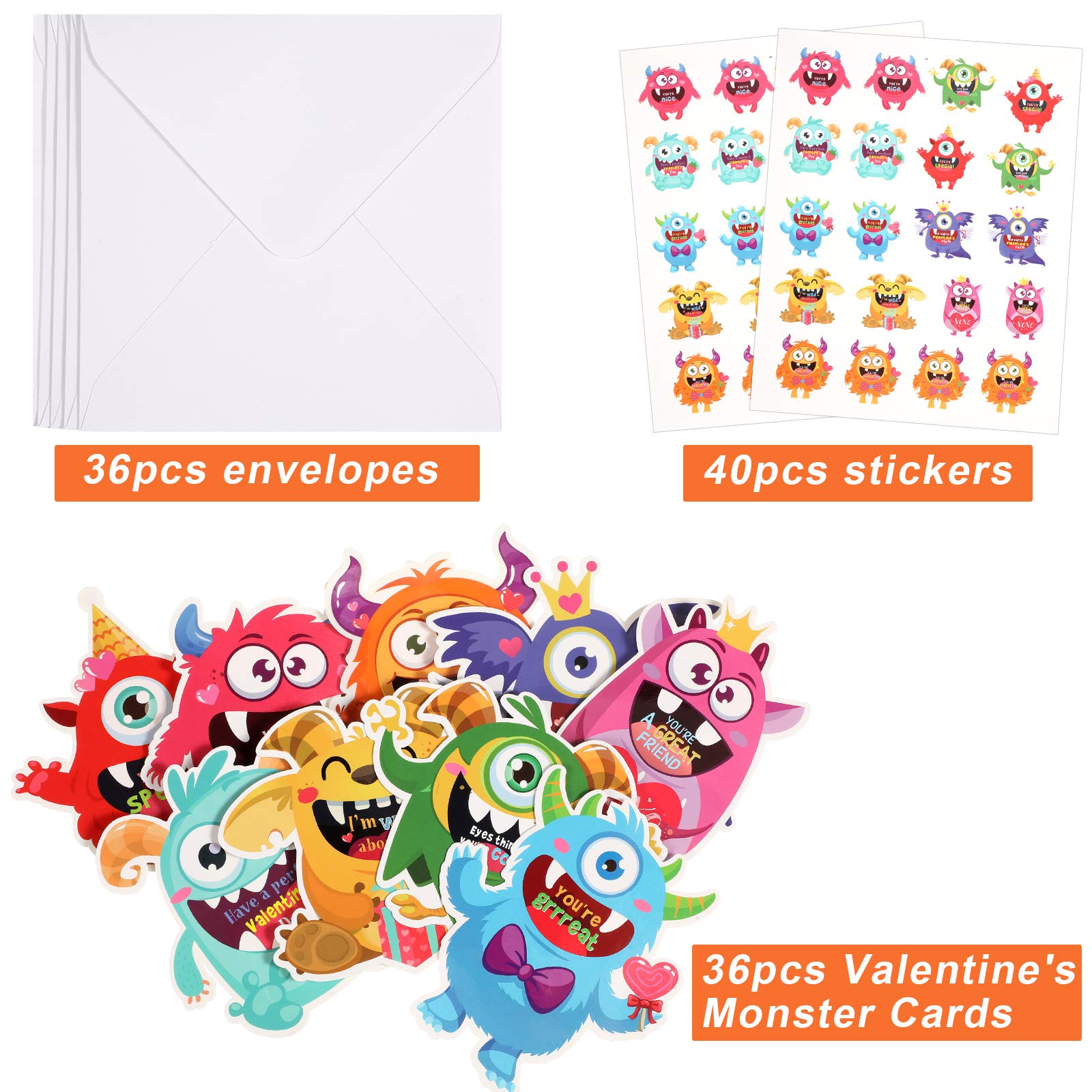 36-Piece Valentine's Day Greeting Cards Set with Envelopes & Stickers - Cute Classroom Exchange Cards for Kids, Boys & Girls - Perfect for School Parties, Valentine's Day Favors & Classroom Activities