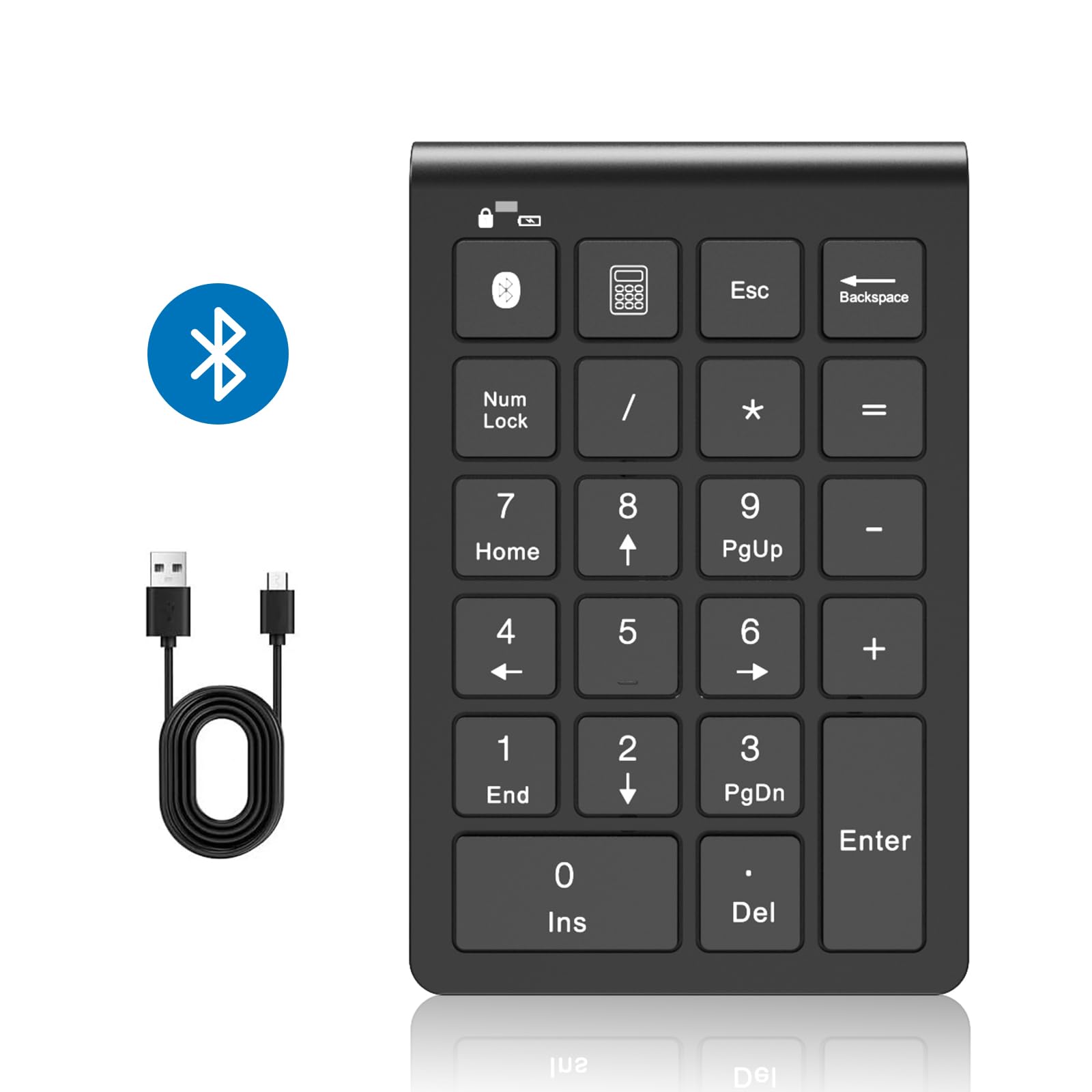Rechargeable 22-Key Numeric Keypad - Bluetooth, Wireless & USB 3-in-1 Number Pad for Laptop, MacBook, Chromebook, Surface Pro | Perfect for Data Entry, Accounting & 10-Key Numpad Tasks | Home Office & Financial Workstation Essential