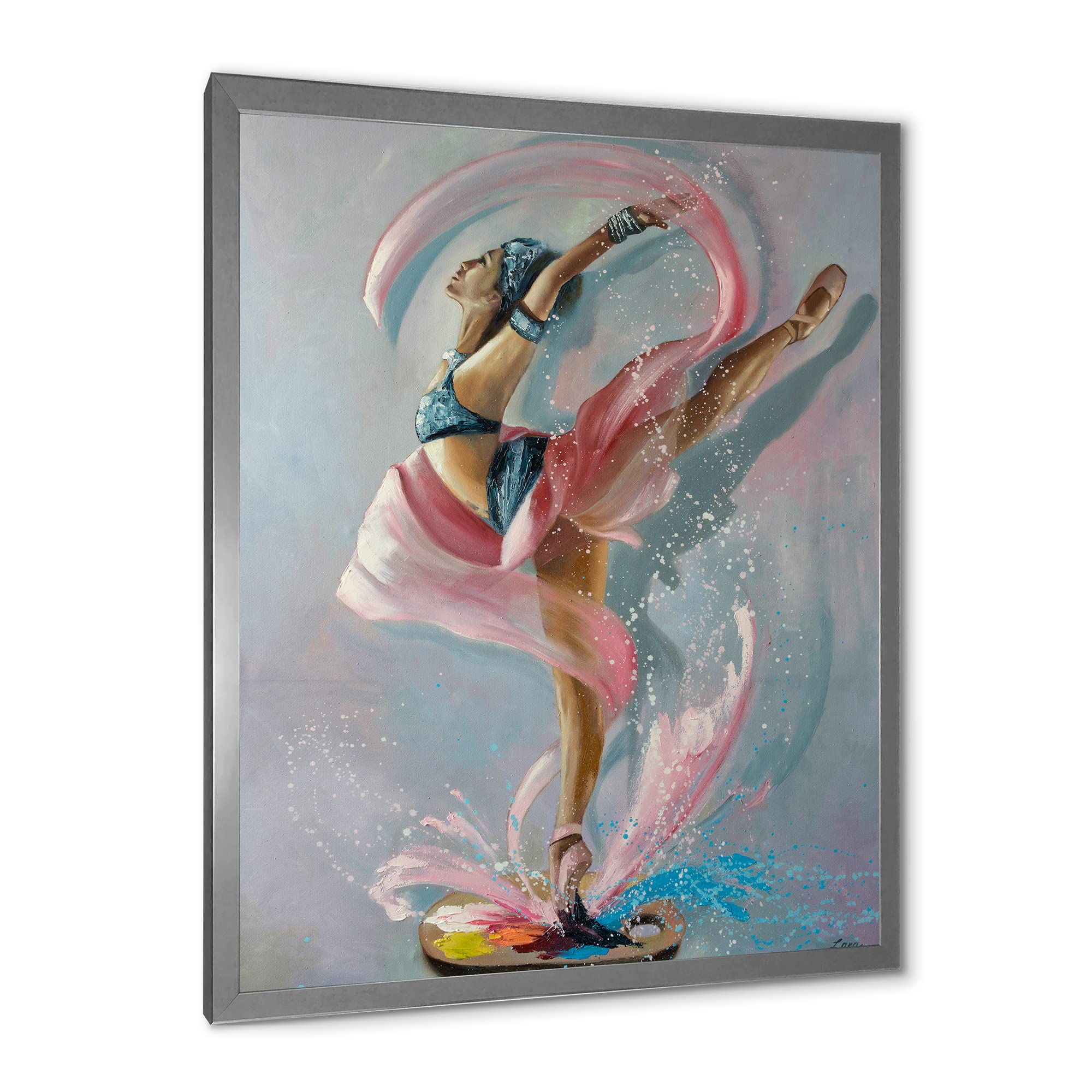 Elegant Pink Draped Woman Dancing Traditional Framed Wall Art - Perfect for Living Room, Bedroom & Office Decor