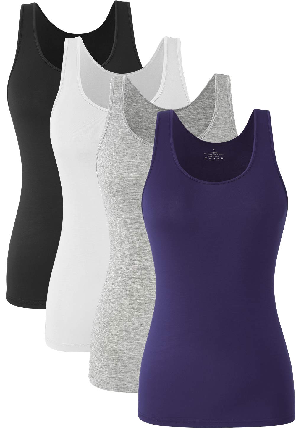 Orrpally Women's Basic Tank Tops 4-Pack - Lightweight Sleeveless Undershirts & Camisoles for Layering, Workout, Yoga & Summer Outfits