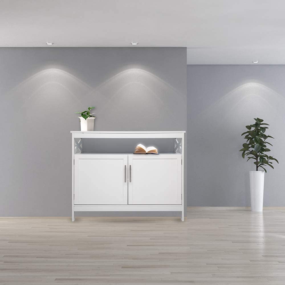 Wooden Sideboard Buffet Cabinet with 2 Adjustable Doors & Open Shelves - Kitchen Storage, Dining Room Console Table, Free Standing Cupboard for Home Organization | Perfect for Small Spaces, Apartment Living & Entertaining Guests