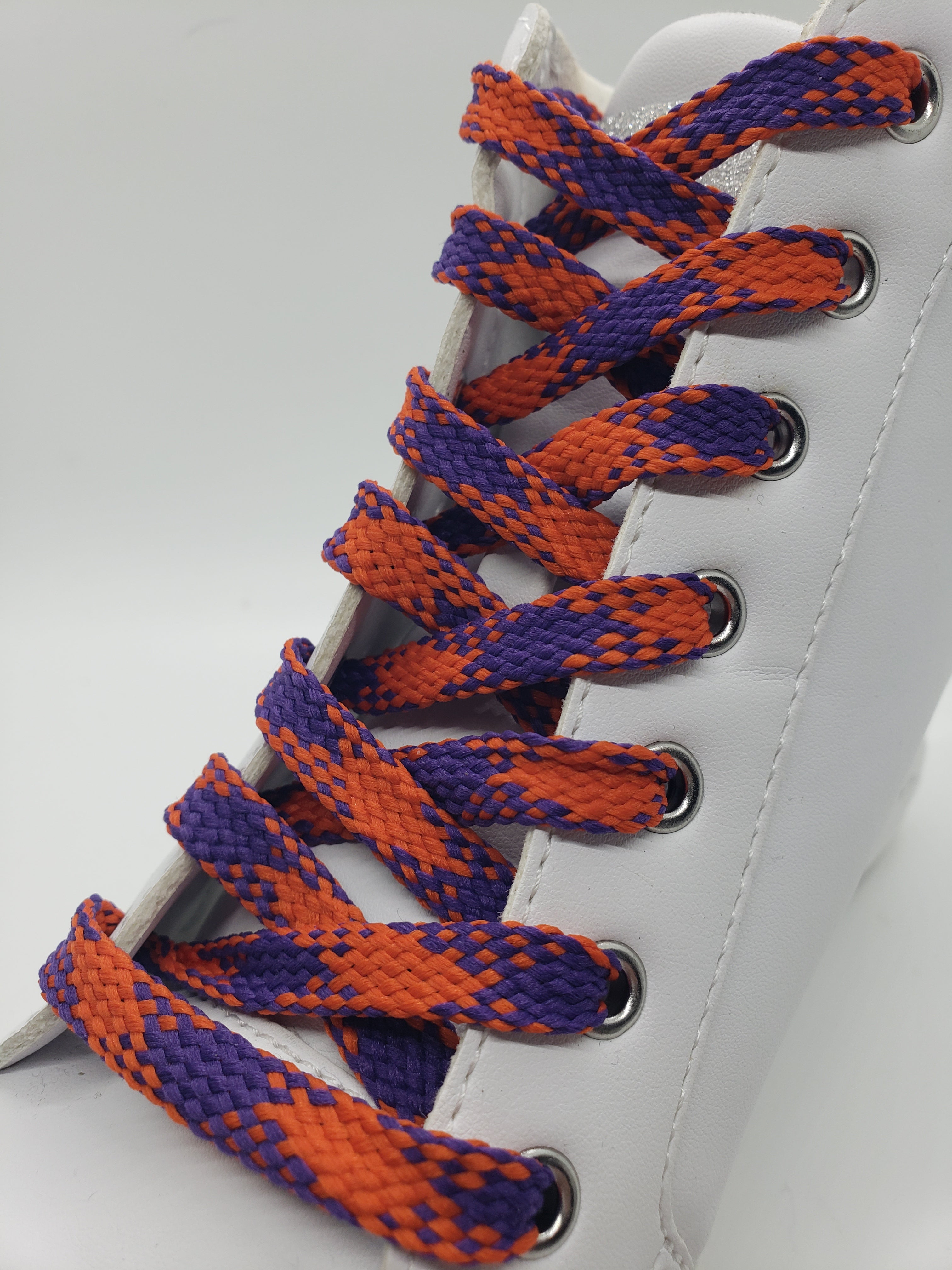 Flat Argyle Shoelaces - Purple and Orange Pattern for Sneakers & Dress Shoes | Durable & Stylish Laces for Men & Women | Perfect for Casual, Office & Formal Wear