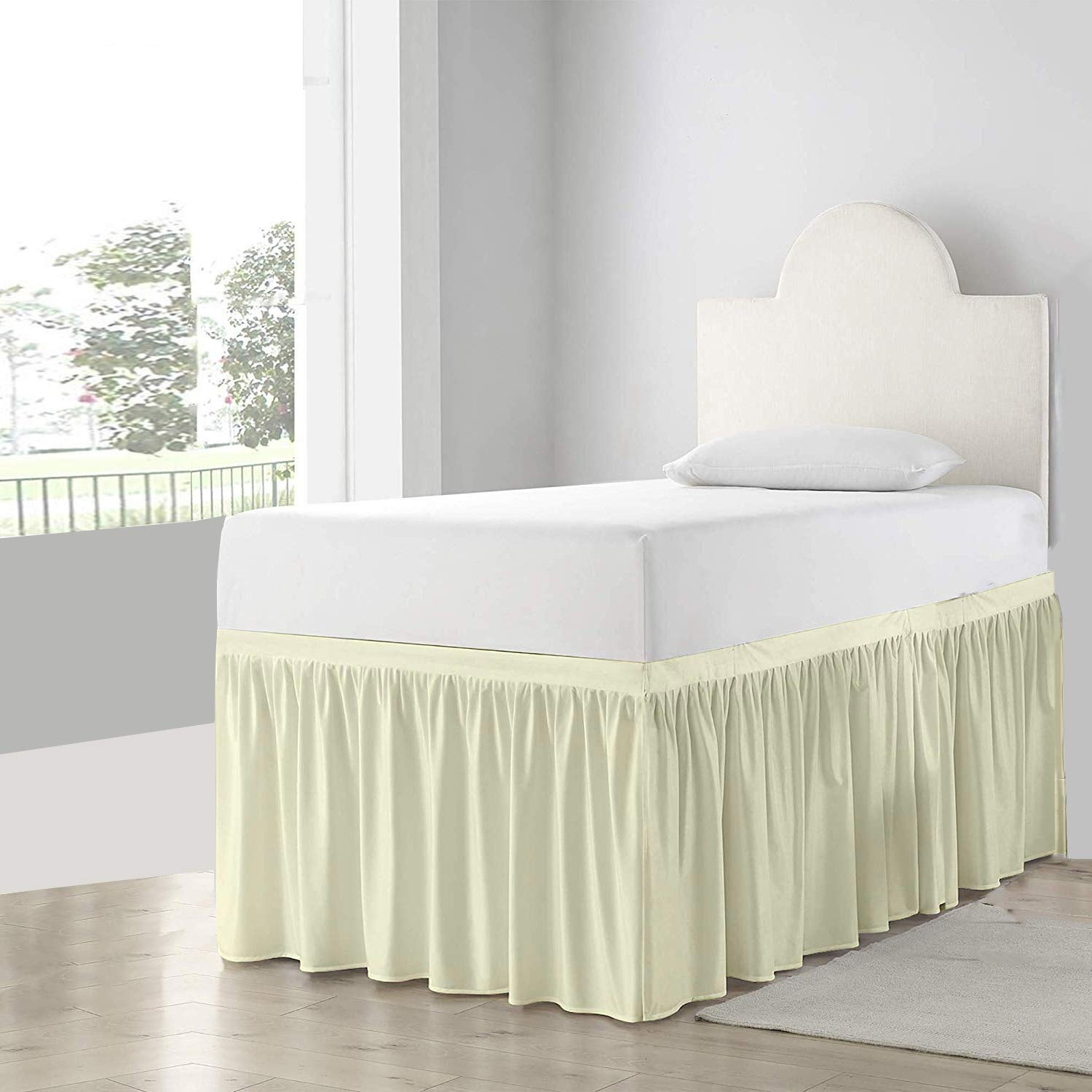 Extra Long Twin XL Dorm Bed Skirt - 46 Inch Drop 100% Microfiber College Dorm Room Bedding - Ivory Solid Color for Twin XL Beds | Perfect for Dorm Rooms, College Apartments & Guest Bedrooms