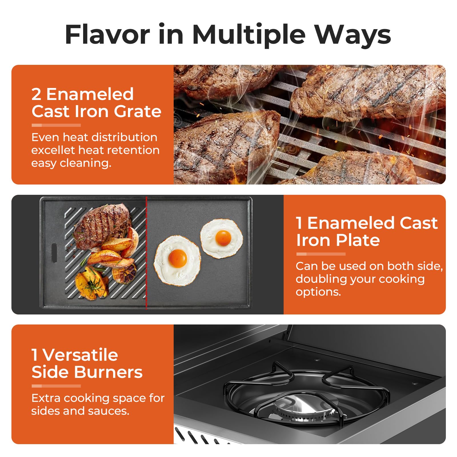 R.W.FLAME 4-Burner Propane Gas Griddle Grill Combo - 42,000 BTU, 561 sq.in Cooking Surface with Porcelain-Enameled Cast Iron Grates & Griddle Plate - Includes Side Burner for Outdoor BBQ, Backyard Parties, Camping & Tailgating - Silver Patio Grill for Garden, Deck & Picnic Use