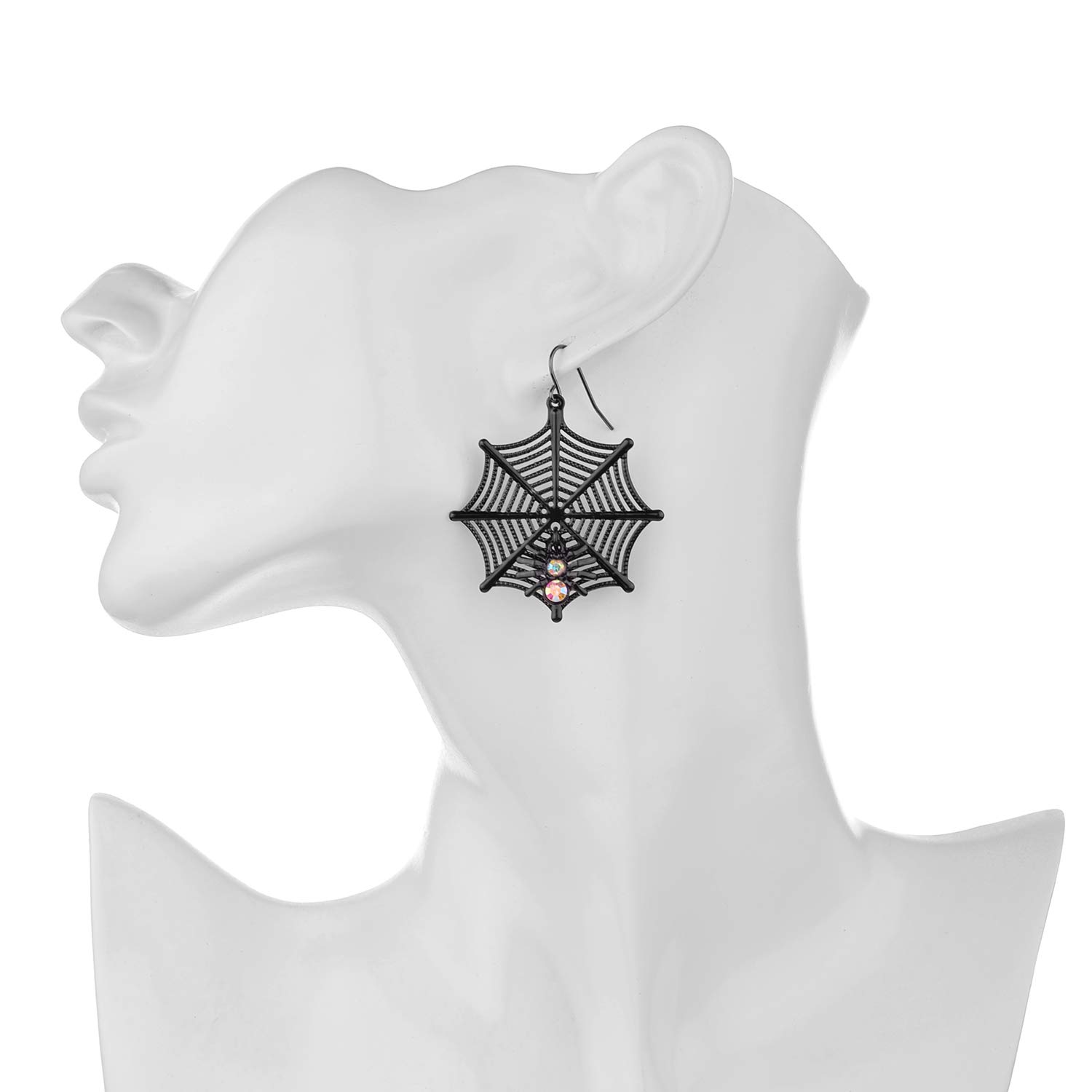 Black Spider Web Iridescent Dangle Earrings for Women - Gothic Halloween & Christmas Party Jewelry - Elegant Multi-Spider Back Design for Costume Accessories
