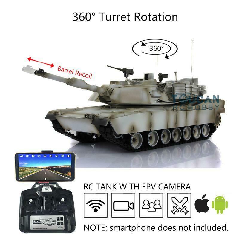Henglong 1/16 Scale 7.0 USA M1A2 Abrams RTR RC Tank with FPV Camera, Barrel Recoil & 360° Turret - Steel Gearbox & Plastic Chassis - Perfect for Military Enthusiasts & RC Tank Battles