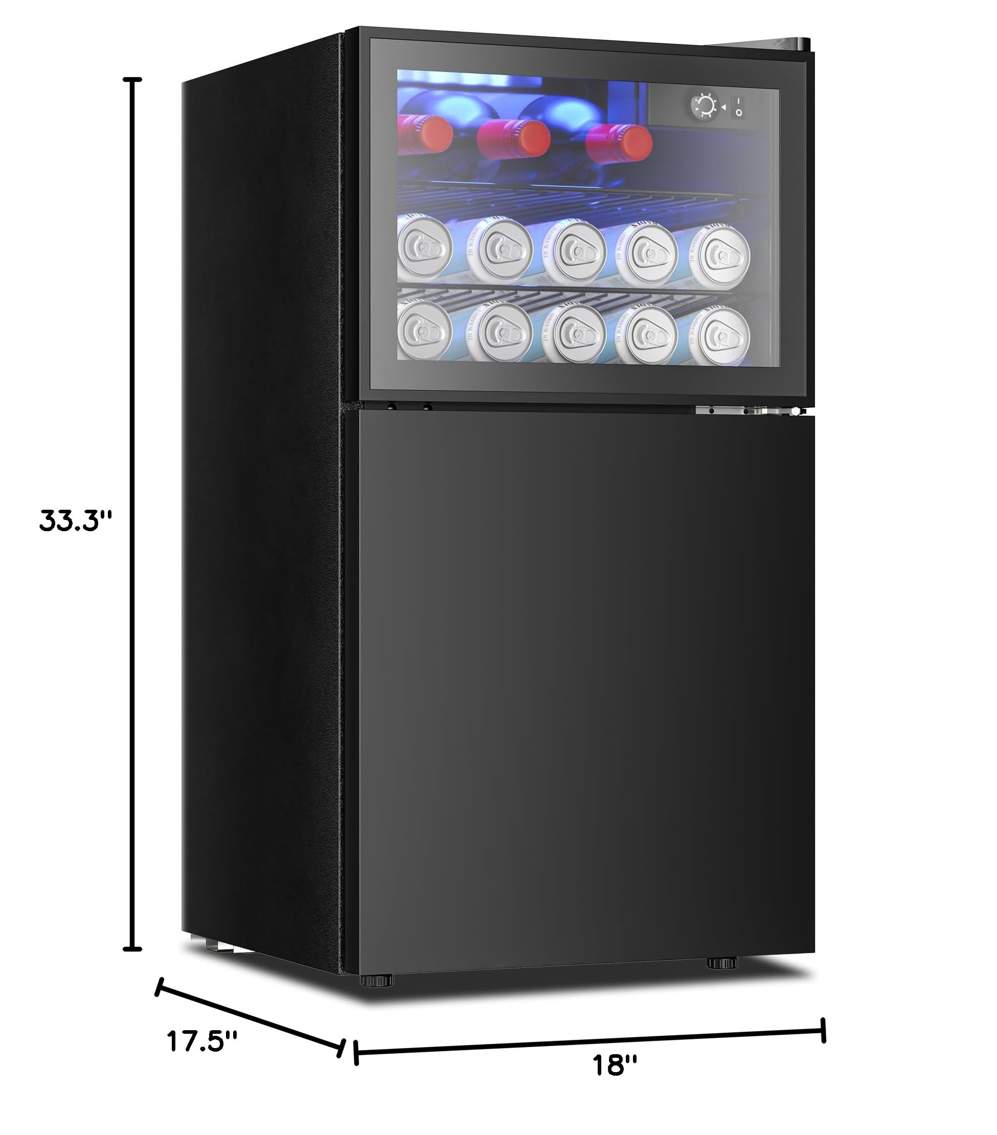 EUHOMY 3.2 Cu Ft Double Door Mini Fridge with Freezer - Compact Freestanding Refrigerator with Adjustable Temperature Control, Reversible Door - Perfect for Kitchen, Office, Bar, Dorm, RV - Keep Beverages, Snacks, Wine Fresh