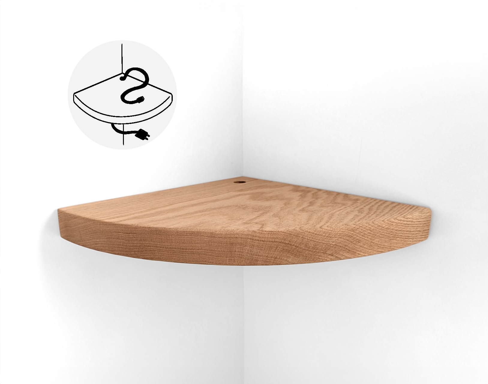Oak Floating Corner Shelf with Cord Hole - Perfect for Bathroom, Kitchen & Living Room Storage & Organization